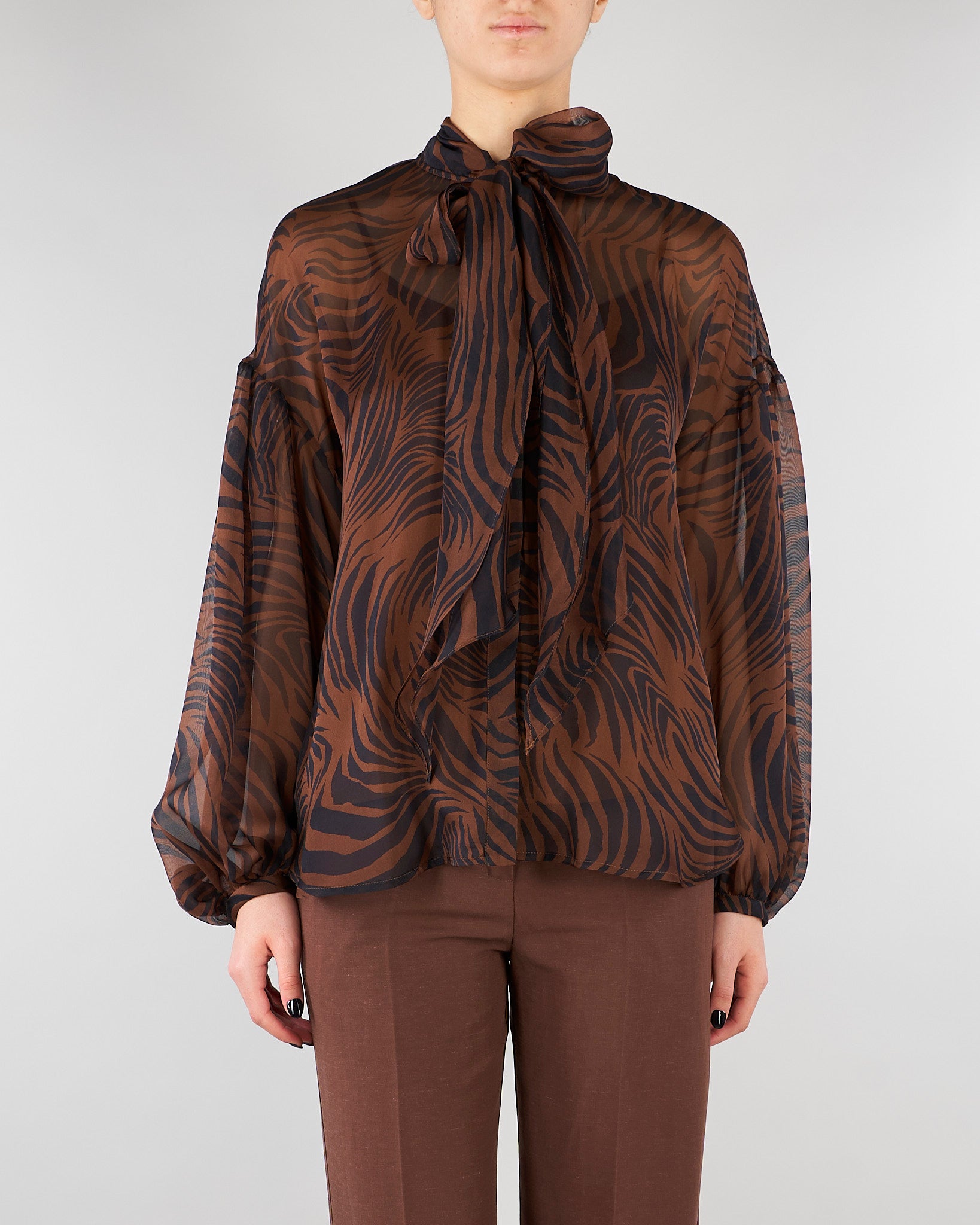 Blusa Marone in chiffon di seta stampata MSTBALLATA 2 MAX MARA STUDIO 