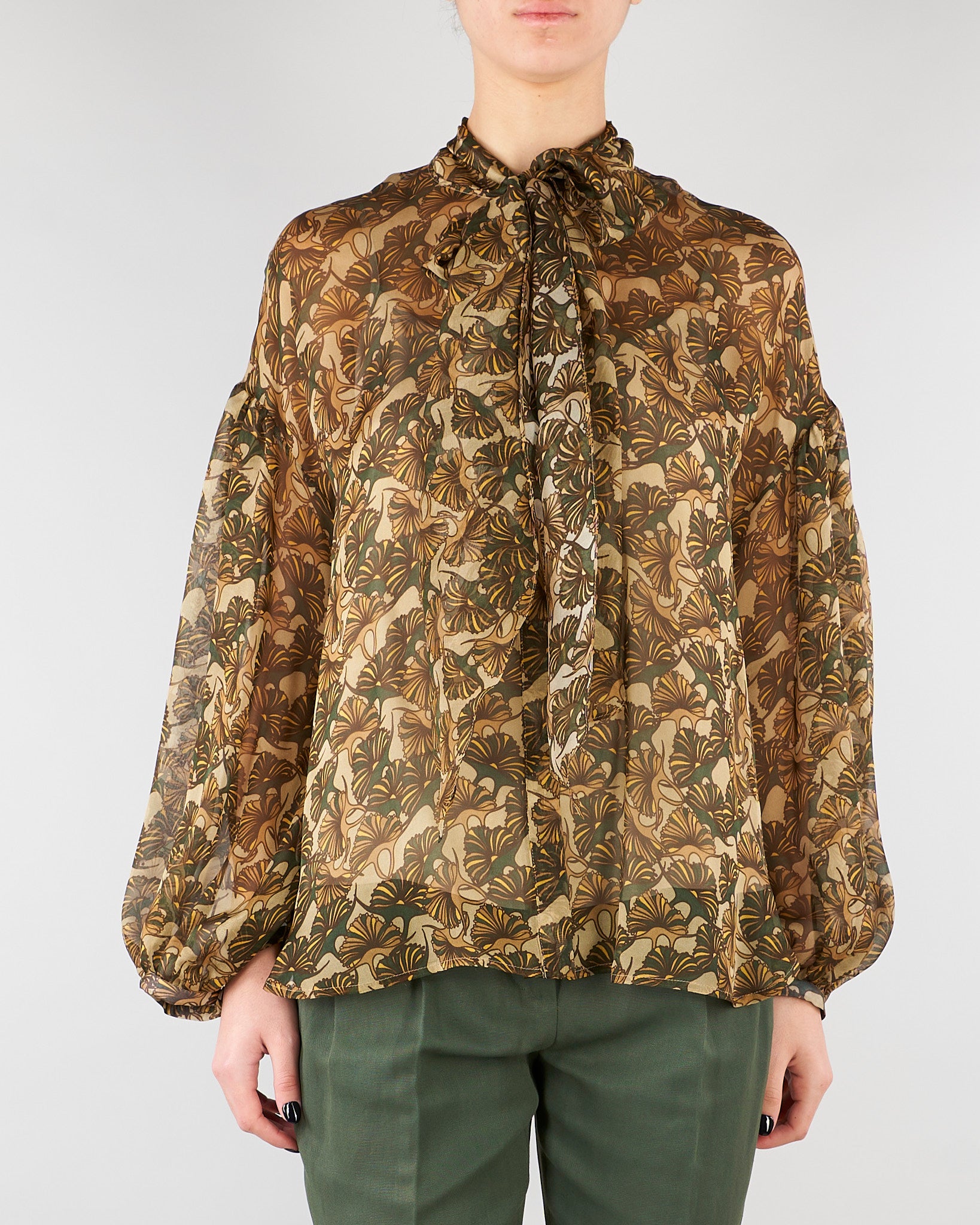Blusa Verde in chiffon di seta stampata MSTBALLATA 3 MAX MARA STUDIO 