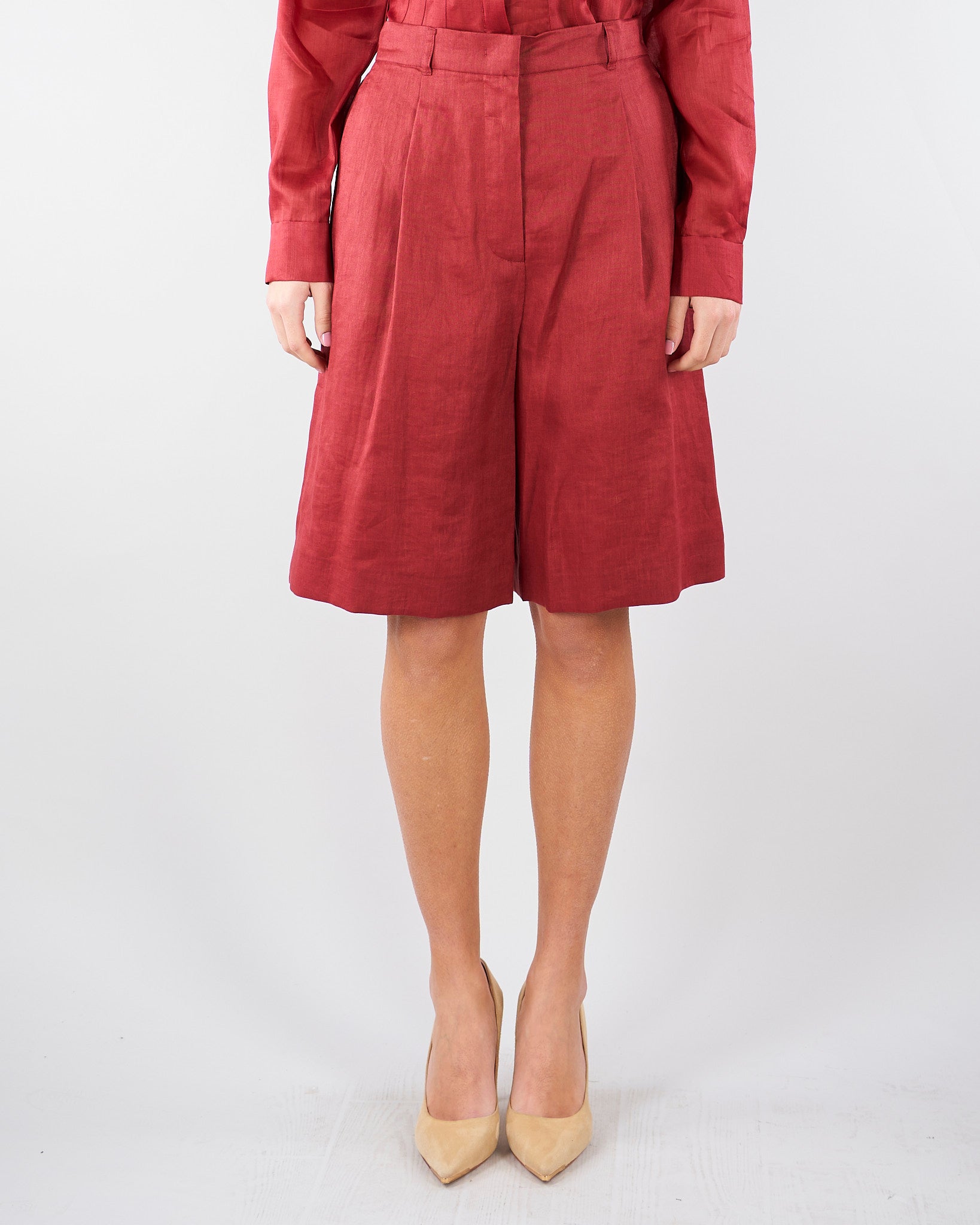 Bermuda Rosso lungo in tela di lino MSTCARAVAN 32 MAX MARA STUDIO 