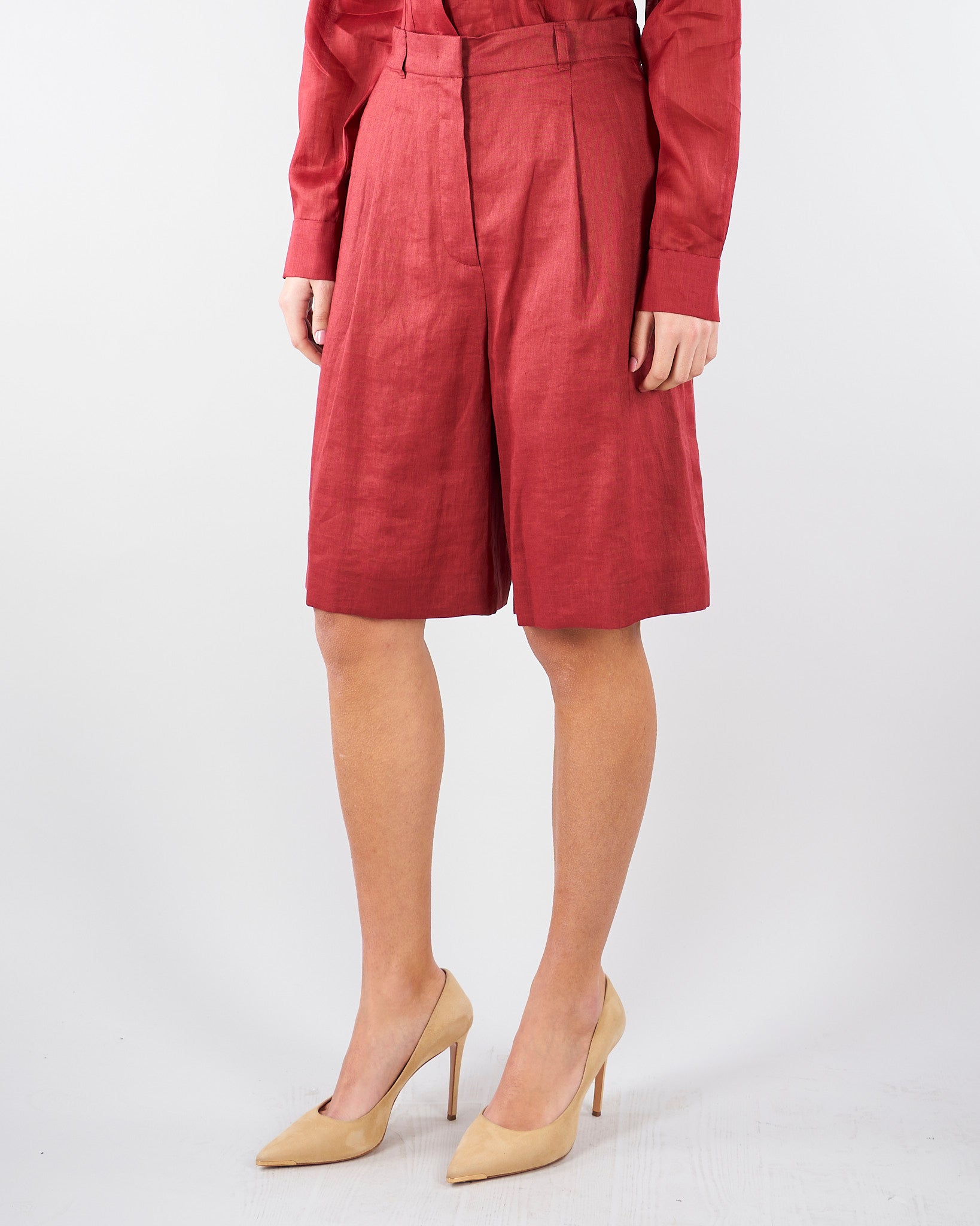 Bermuda Rosso lungo in tela di lino MSTCARAVAN 32 MAX MARA STUDIO 