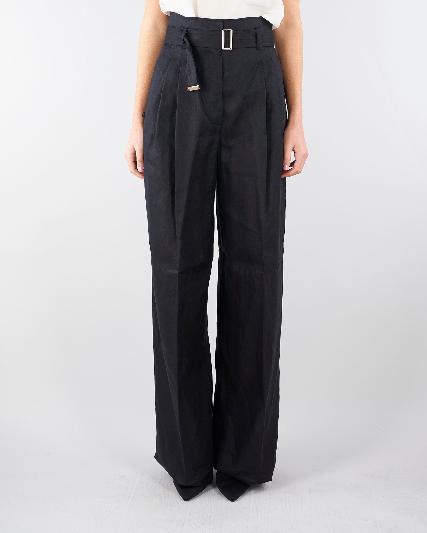 Pantalone Nero in tela di lino MSTMATERIA 35 MAX MARA STUDIO 