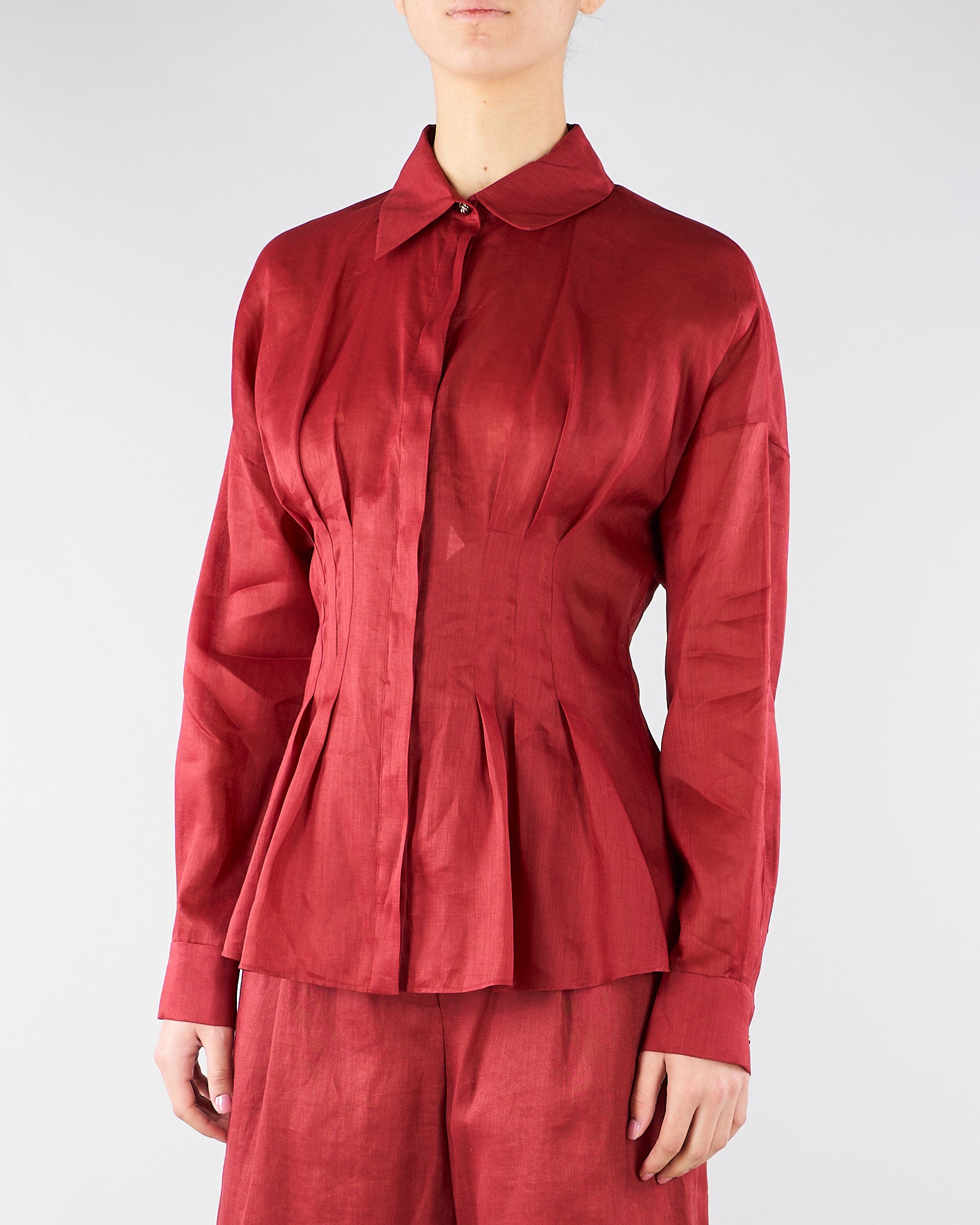 Camicia Rosso a maniche lunghe in tela ramié MSTORA 66 MAX MARA STUDIO 