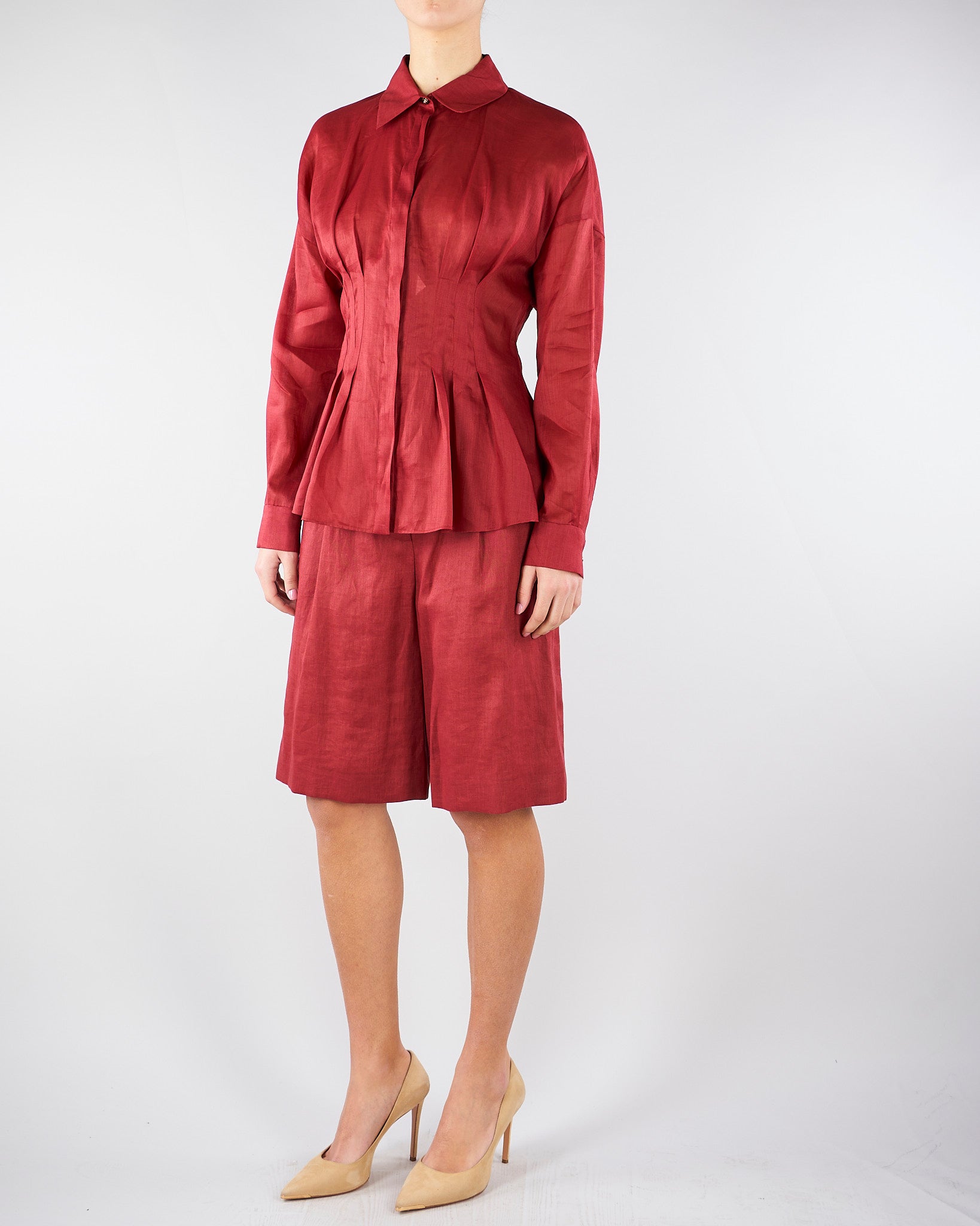 Camicia Rosso a maniche lunghe in tela ramié MSTORA 66 MAX MARA STUDIO 