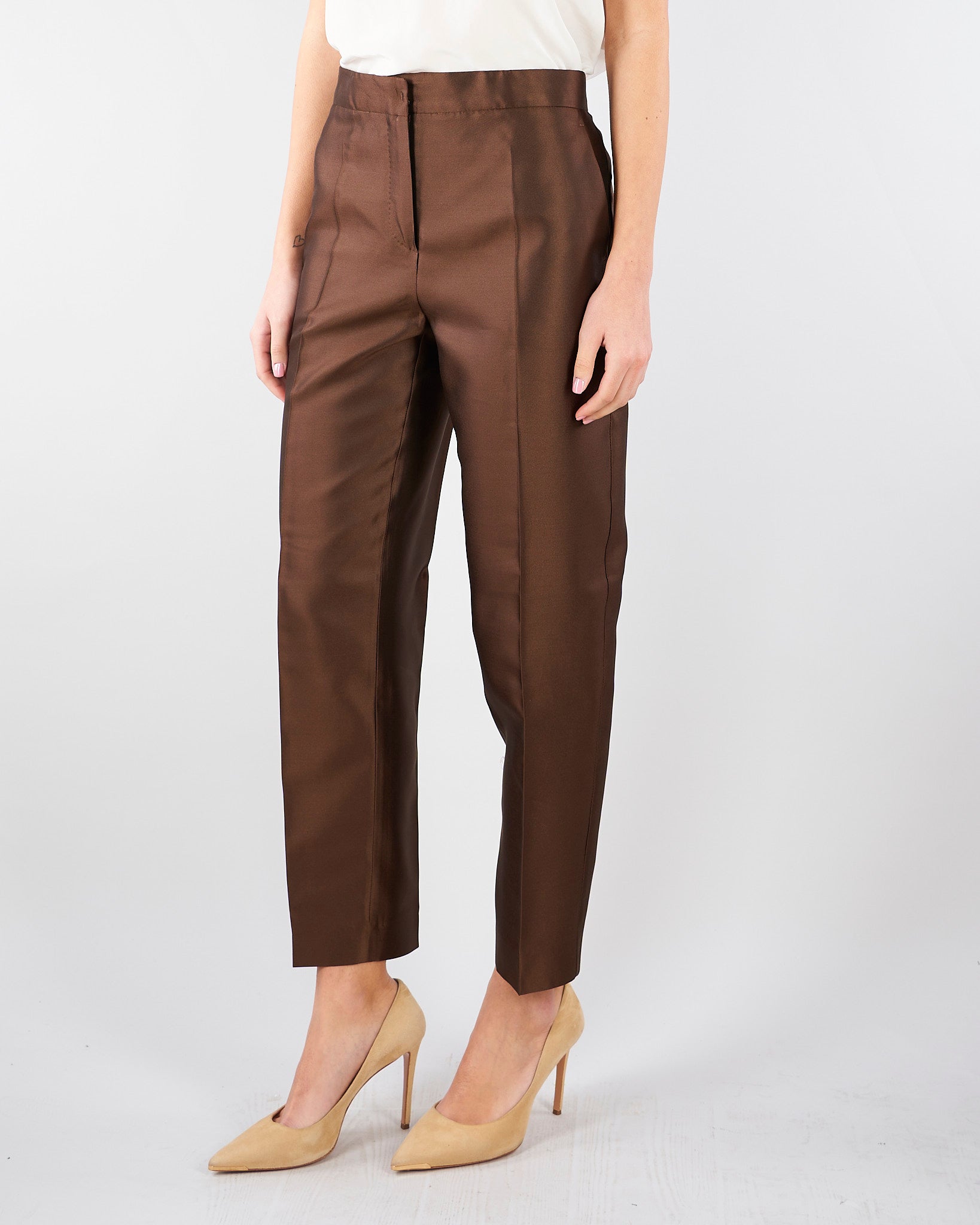 Pantalone Marrone in shantung MSTZINCO 2 MAX MARA STUDIO 