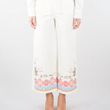 Pantalone bianco in bull di cotone con ricami WKDADUNCO 9 MAX MARA WEEKEND 