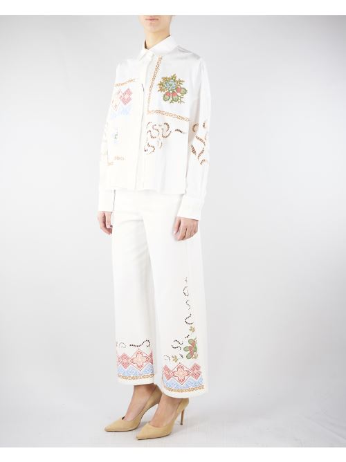 Pantalone bianco in bull di cotone con ricami WKDADUNCO 9 MAX MARA WEEKEND 