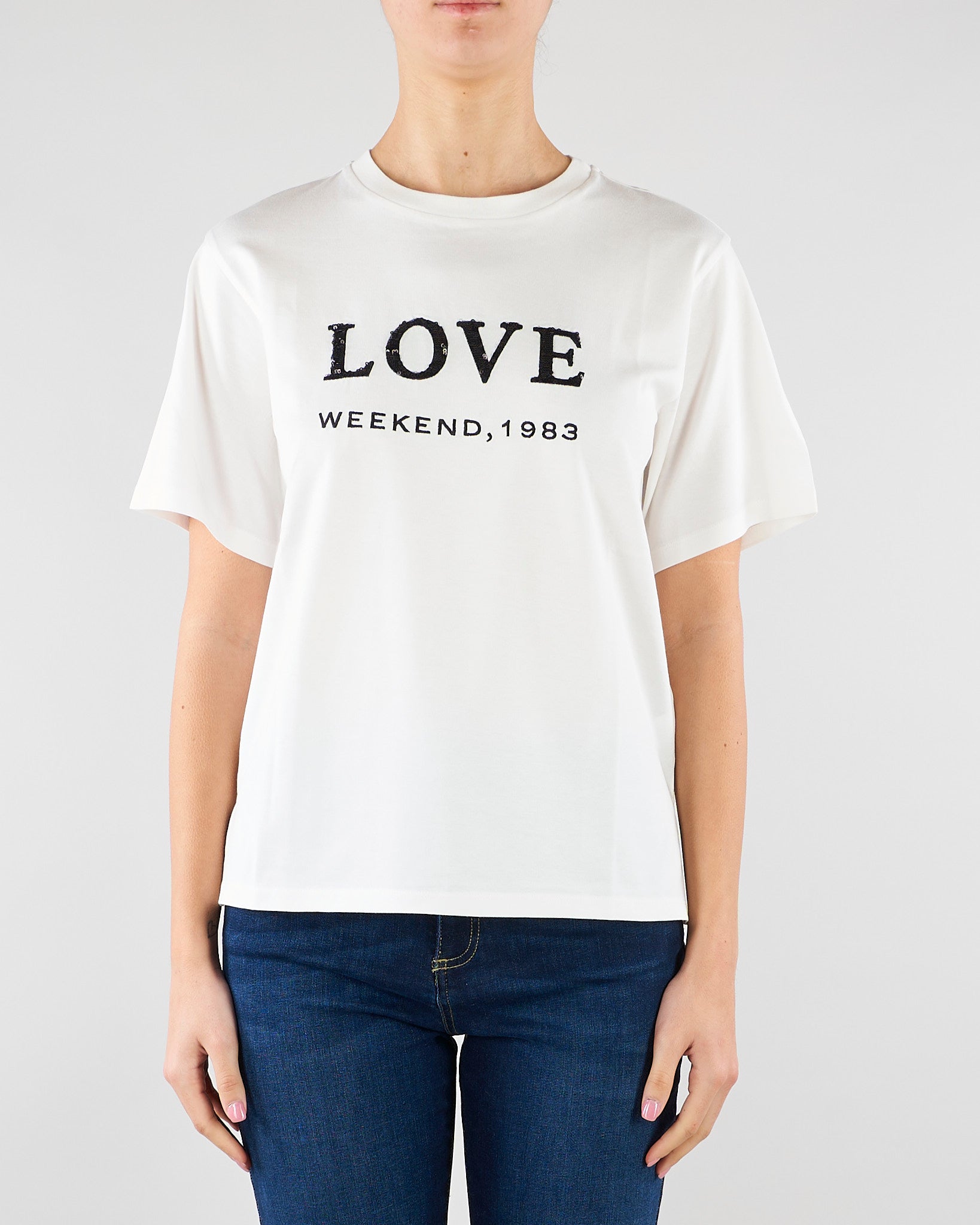 T-shirt Bianco in jersey con stampa e ricamo WKDAGILE 1 MAX MARA WEEKEND 
