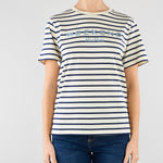 T-shirt Bianco-Blu a righe in jersey con stampa WKDBORA 5 MAX MARA WEEKEND 
