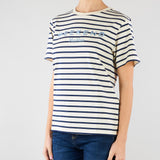 T-shirt Bianco-Blu a righe in jersey con stampa WKDBORA 5 MAX MARA WEEKEND 