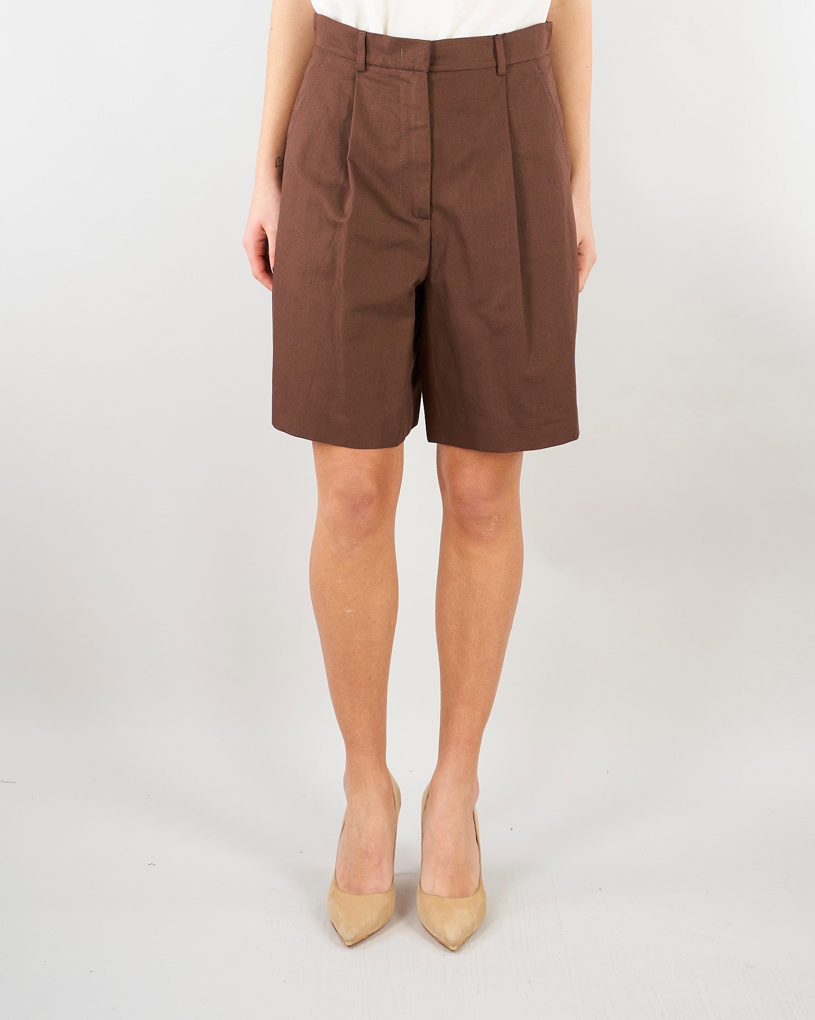 Bermuda Marrone in canvas di cotone e lino WKDECUBA 13 MAX MARA WEEKEND 