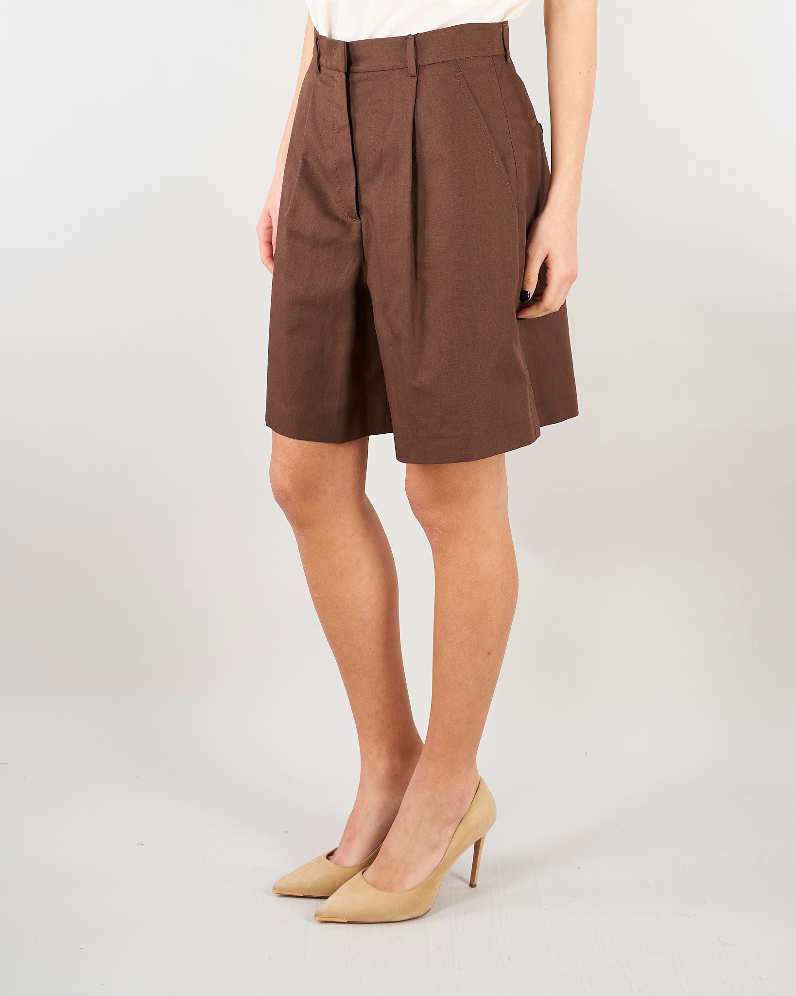 Bermuda Marrone in canvas di cotone e lino WKDECUBA 13 MAX MARA WEEKEND 
