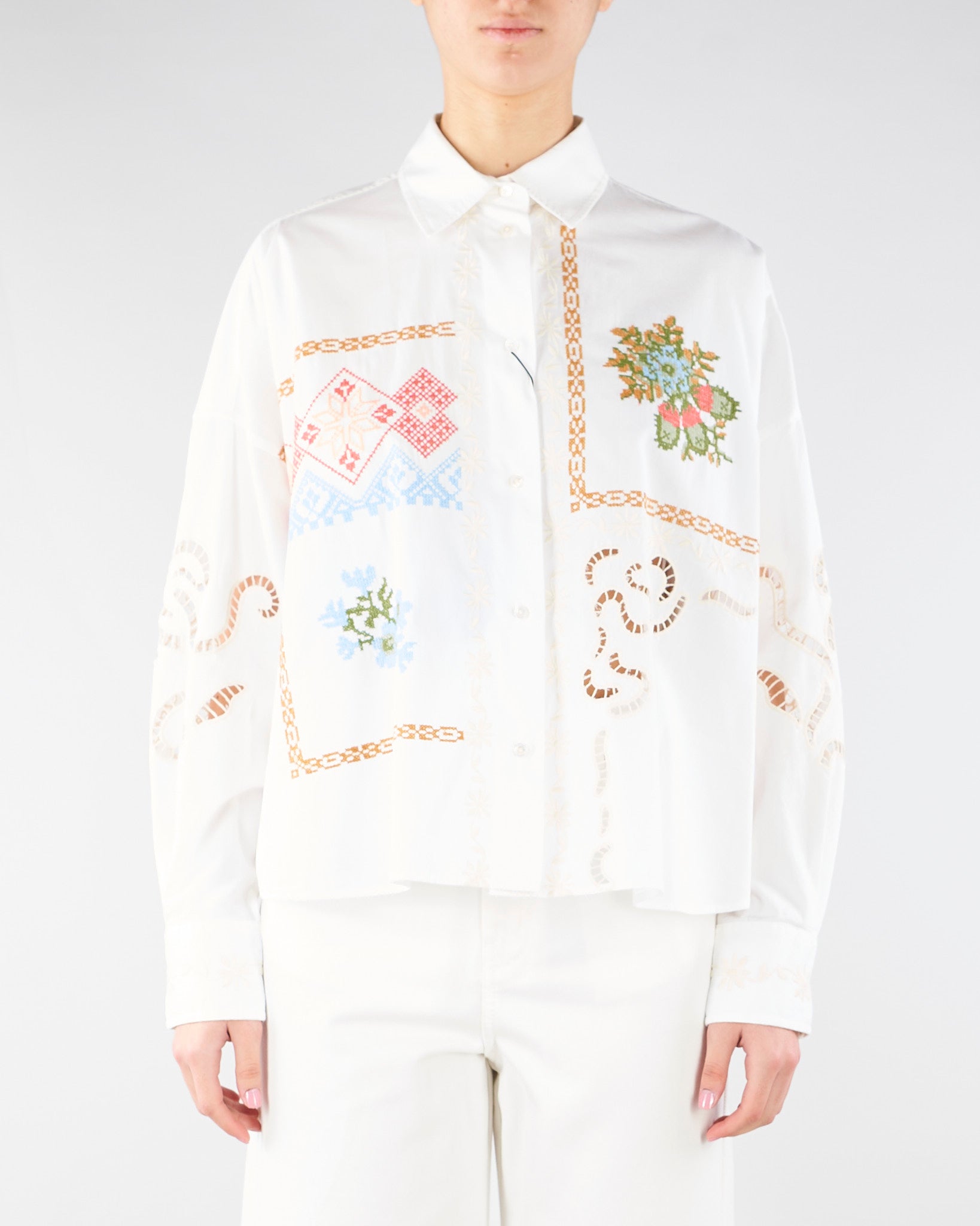 Camicia Bianco in cotone con pizzo e ricami WKDFONTE 1 MAX MARA WEEKEND 