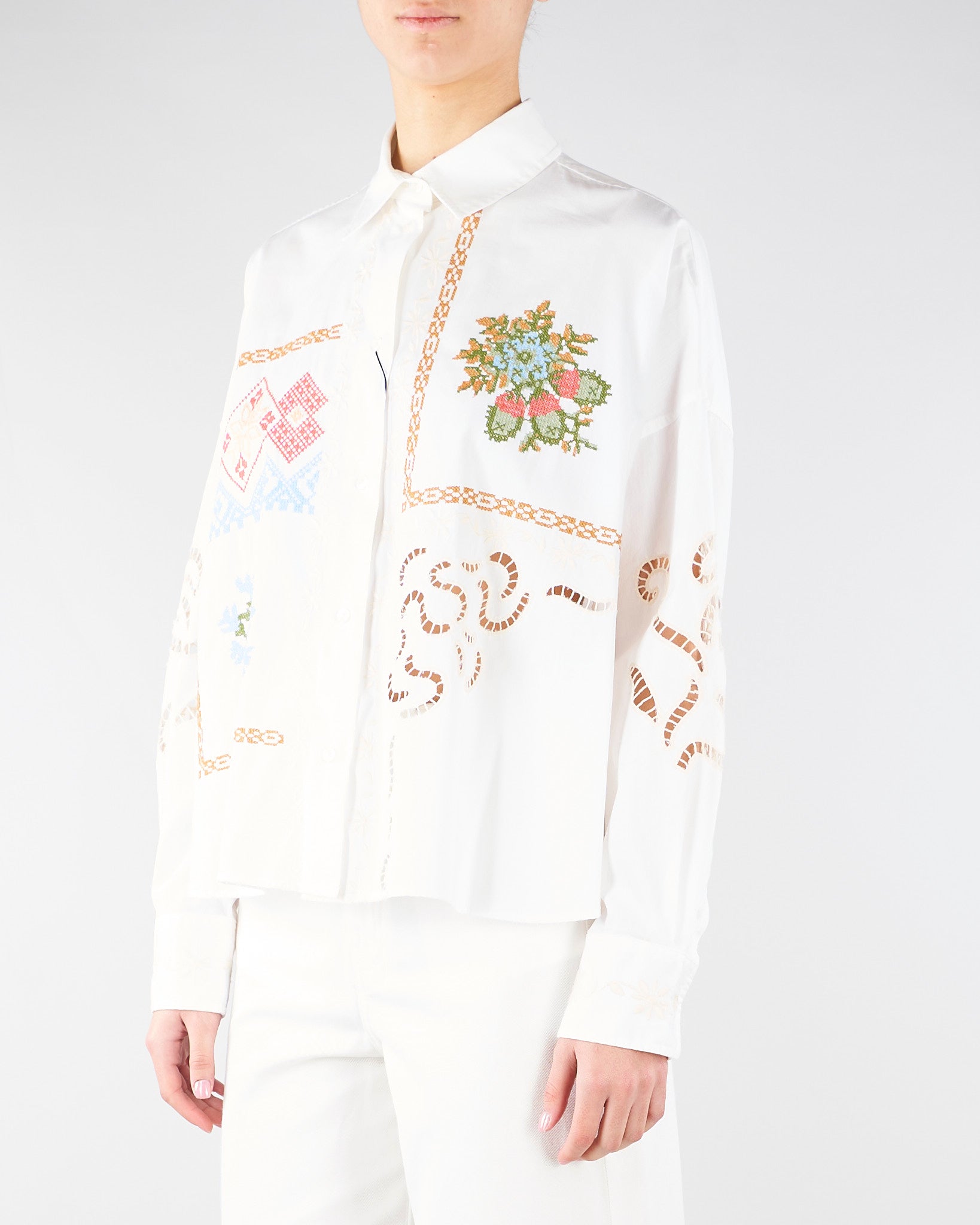 Camicia Bianco in cotone con pizzo e ricami WKDFONTE 1 MAX MARA WEEKEND 