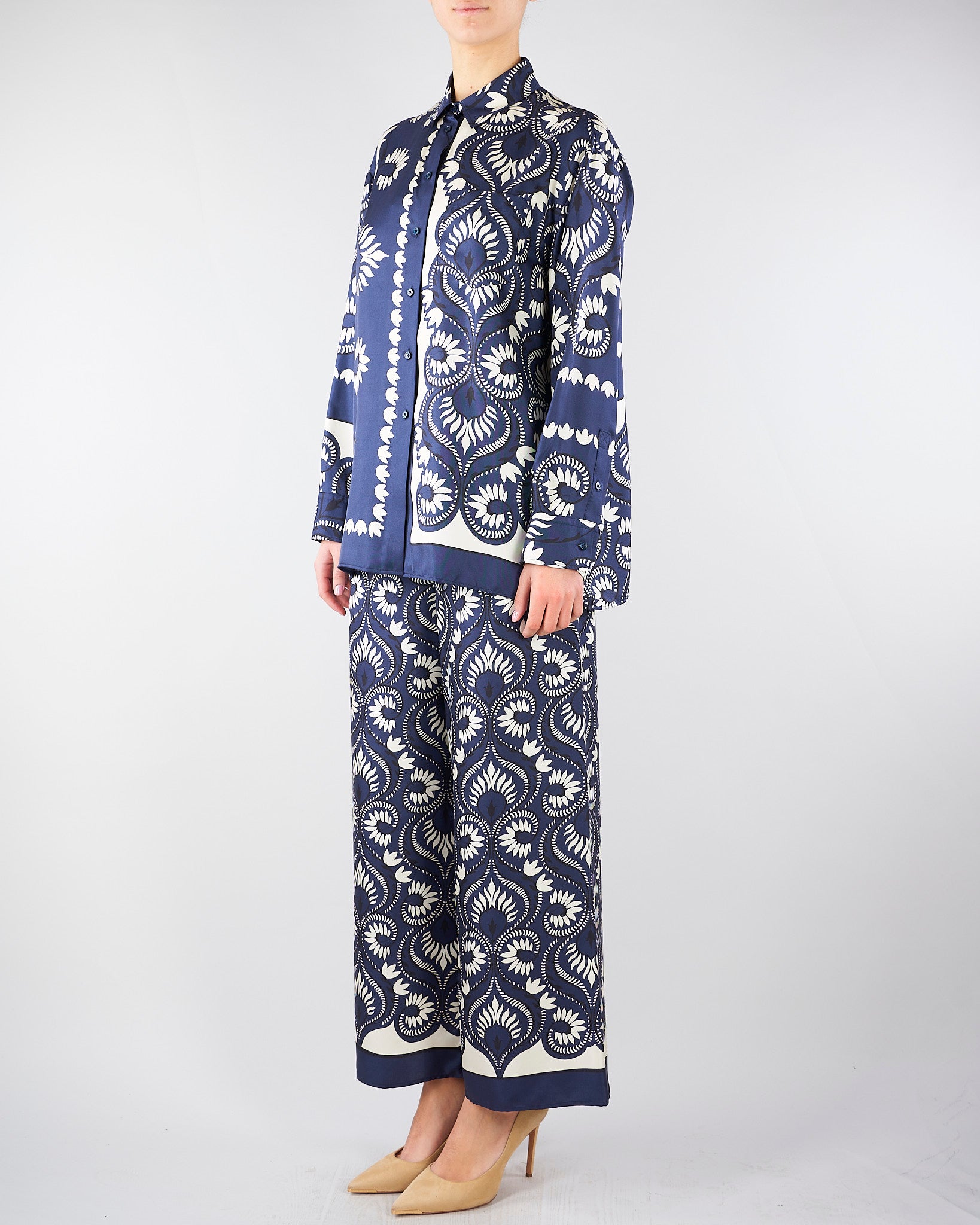 Camicia Patchwork Blu-Bianco in seta stampata WKDLASTRA 1 MAX MARA WEEKEND 