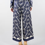 Pantalone Blu-Bianco in seta stampata. WKDOTTICO 1 MAX MARA WEEKEND 