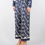 Pantalone Blu-Bianco in seta stampata. WKDOTTICO 1 MAX MARA WEEKEND 