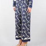 Pantalone Blu-Bianco in seta stampata. WKDOTTICO 1 MAX MARA WEEKEND 