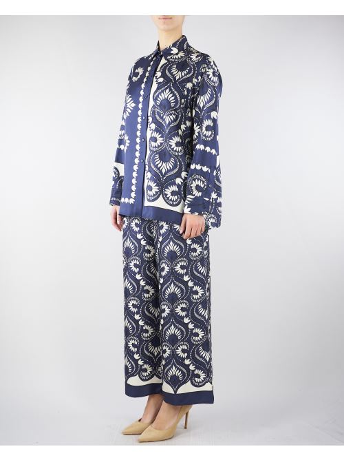 Pantalone Blu-Bianco in seta stampata. WKDOTTICO 1 MAX MARA WEEKEND 