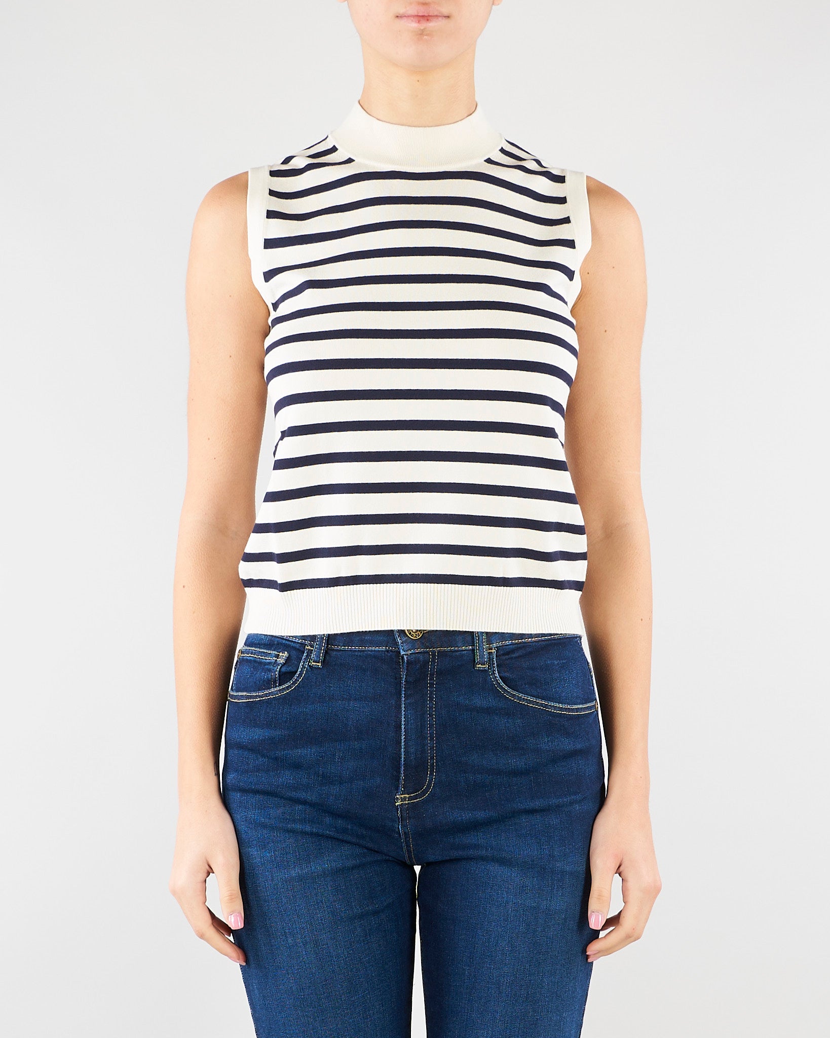 Top a righe Panna Blu in filato di viscosa stretch WKDSTALLO 10 MAX MARA WEEKEND 