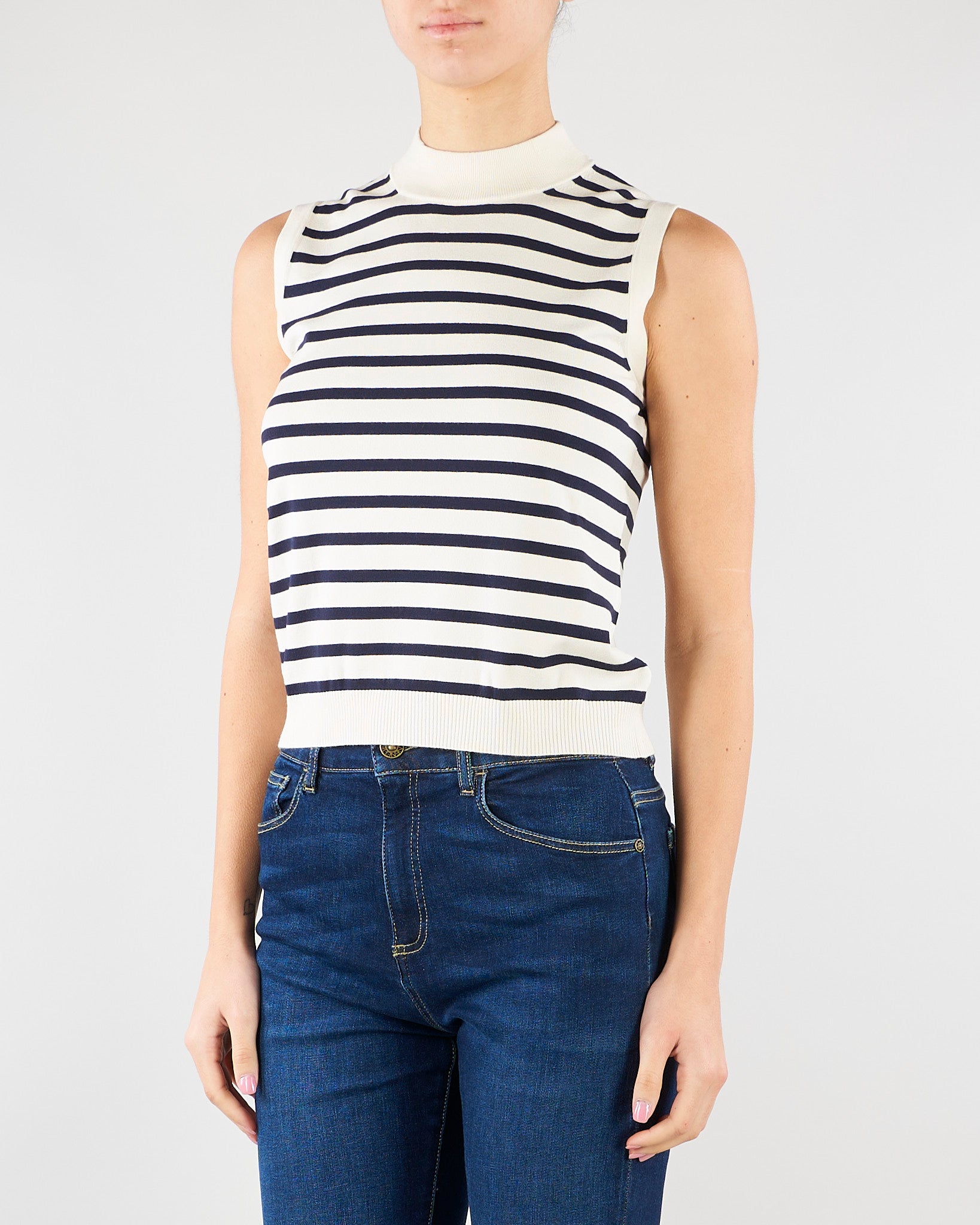 Top a righe Panna Blu in filato di viscosa stretch WKDSTALLO 10 MAX MARA WEEKEND 