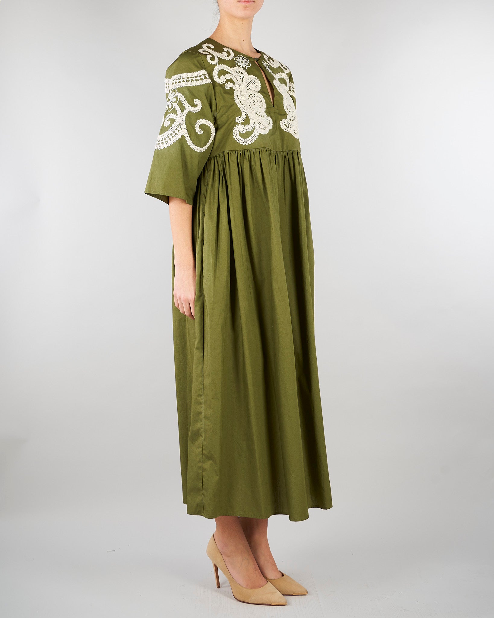 Abito Verde in popeline di cotone con ricami WKDTILDE 2 MAX MARA WEEKEND 