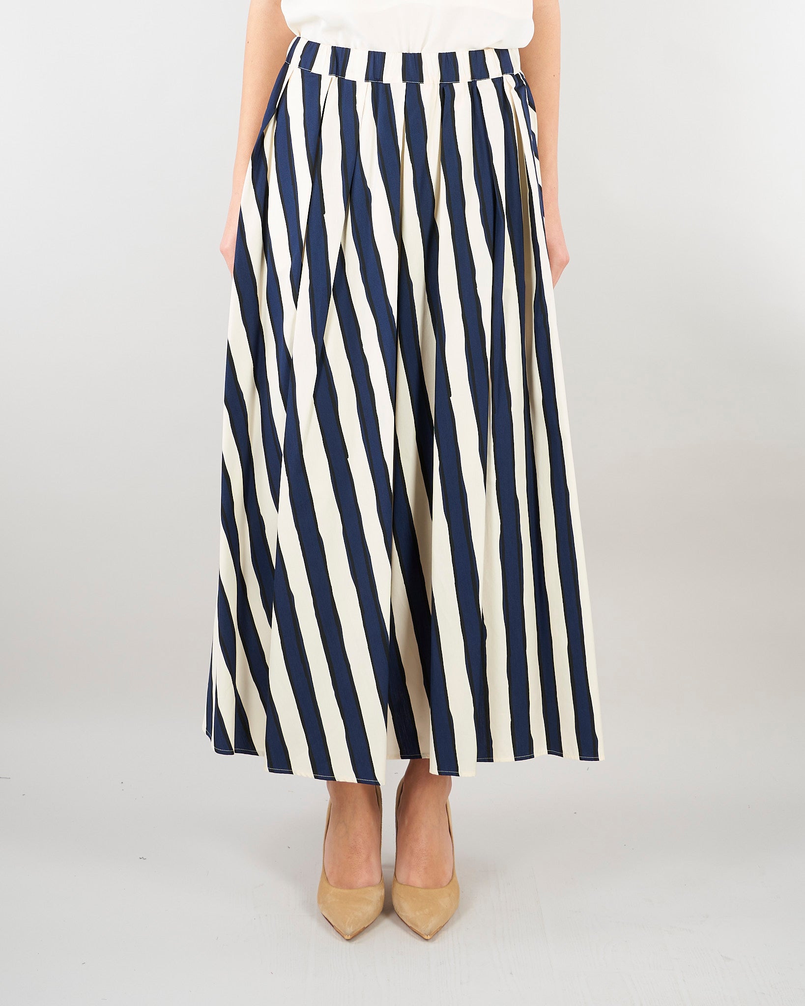 Gonna a pieghe Blu-Panna in popeline stampato WKDUOMO 6 MAX MARA WEEKEND 