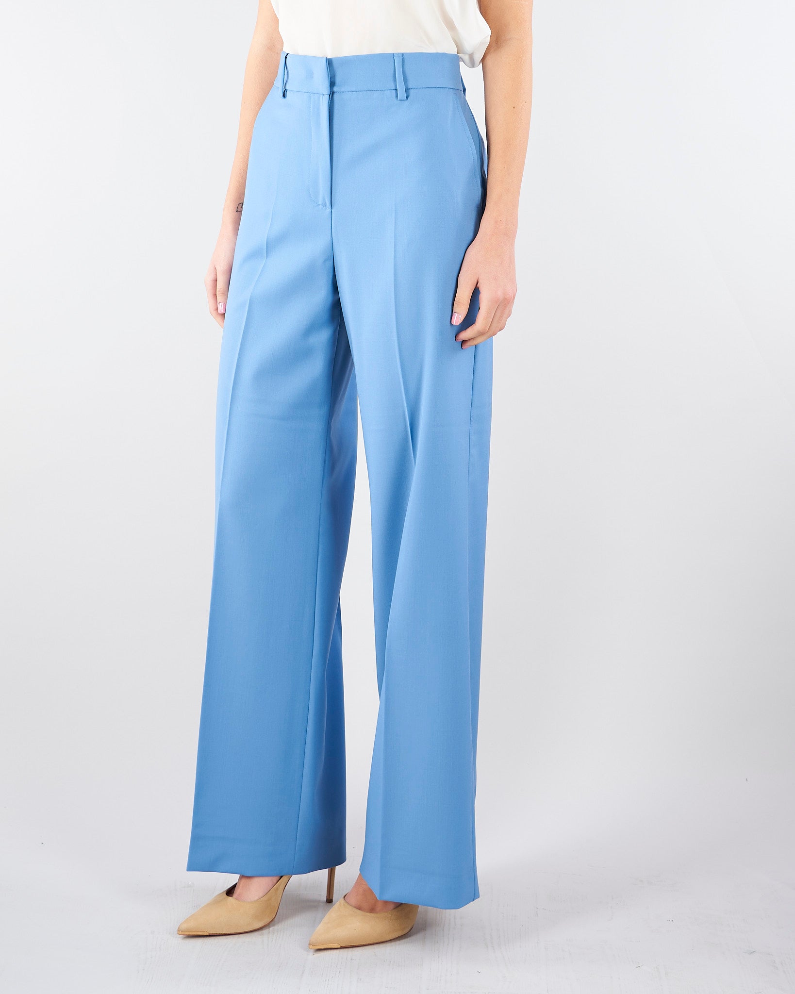 Pantalone palazzo Azzurro in tela di lana WKDVISIVO 5 MAX MARA WEEKEND 