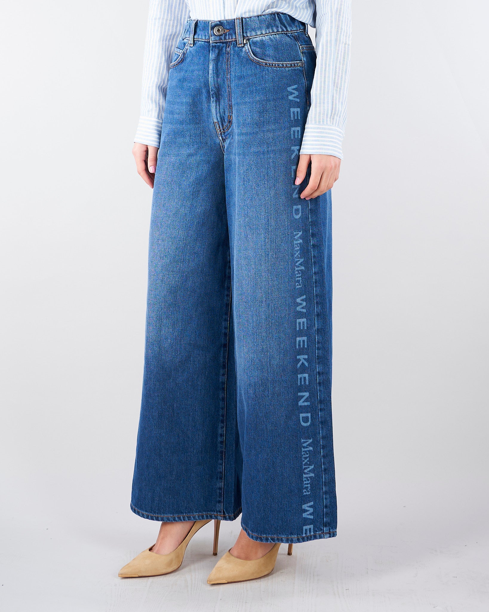 Jeans in denim di cotone con stampa logo WKDVORTICE 28 MAX MARA WEEKEND 