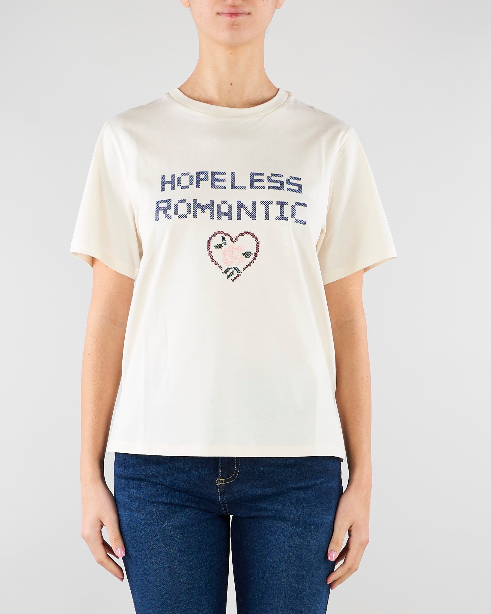 T-shirt Crema in cotone con stampa e ricami WKDWEST 5 MAX MARA WEEKEND 
