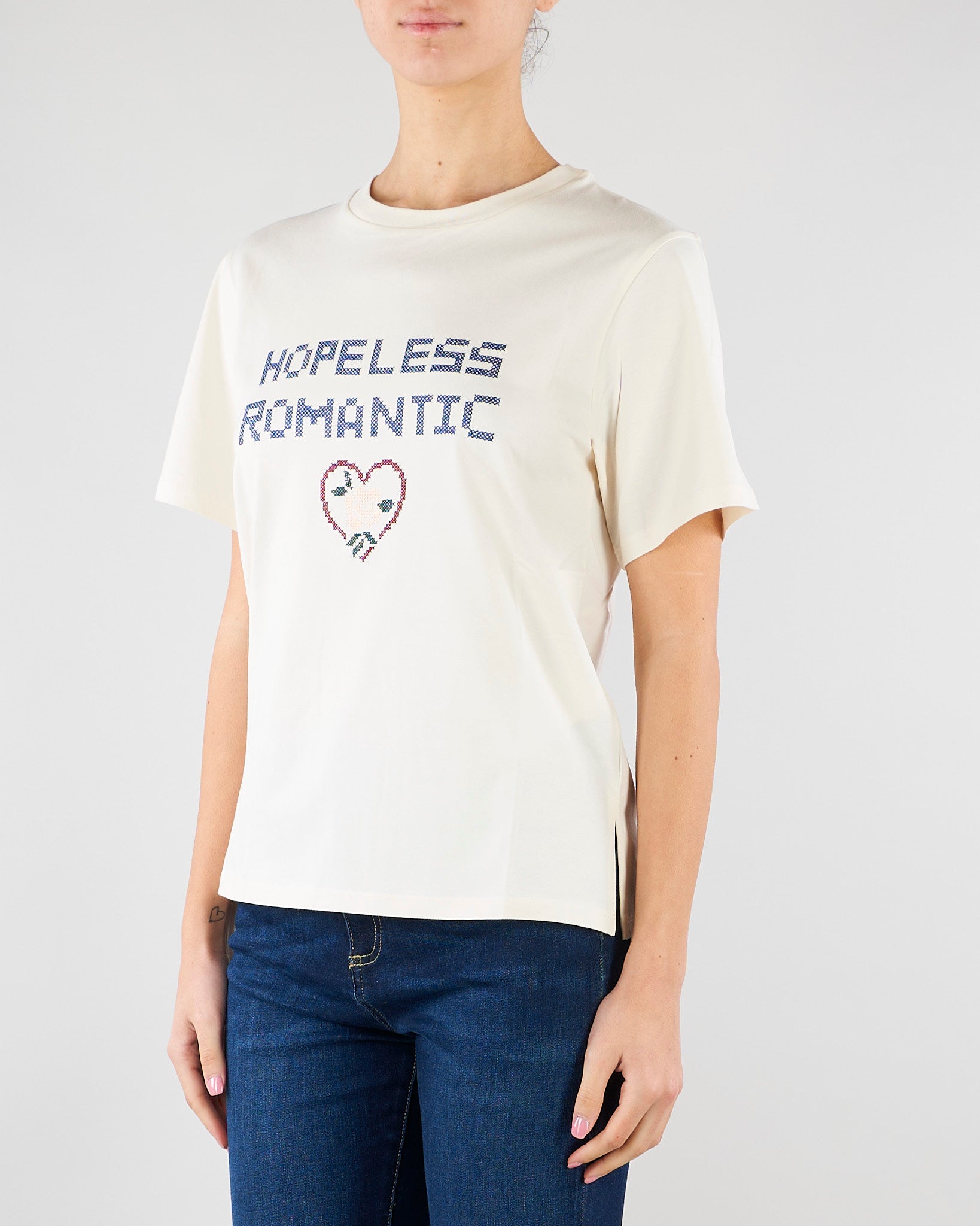 T-shirt Crema in cotone con stampa e ricami WKDWEST 5 MAX MARA WEEKEND 