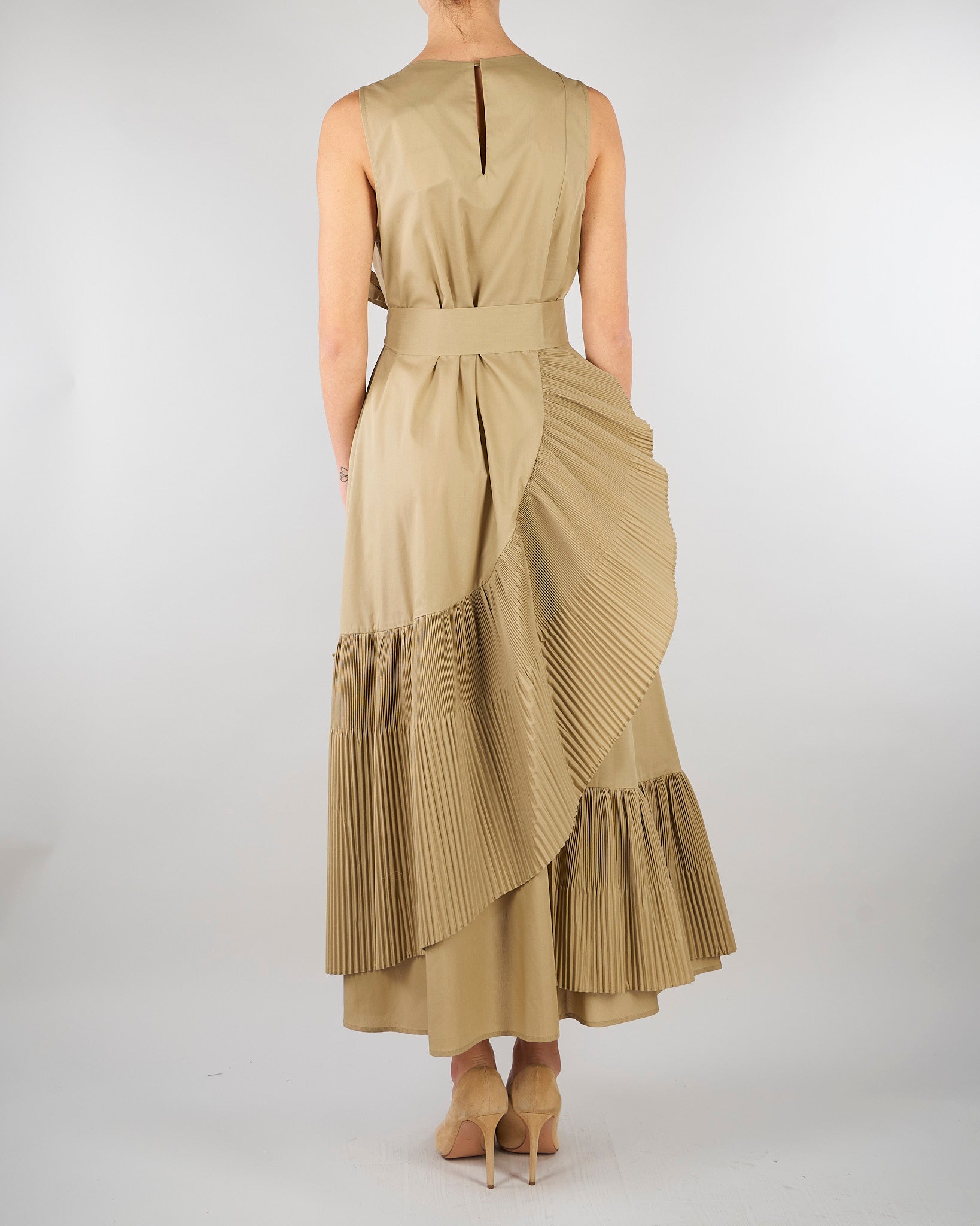 Abito Beige con balze plissettate M6EL00 981 MEIMEIJ 