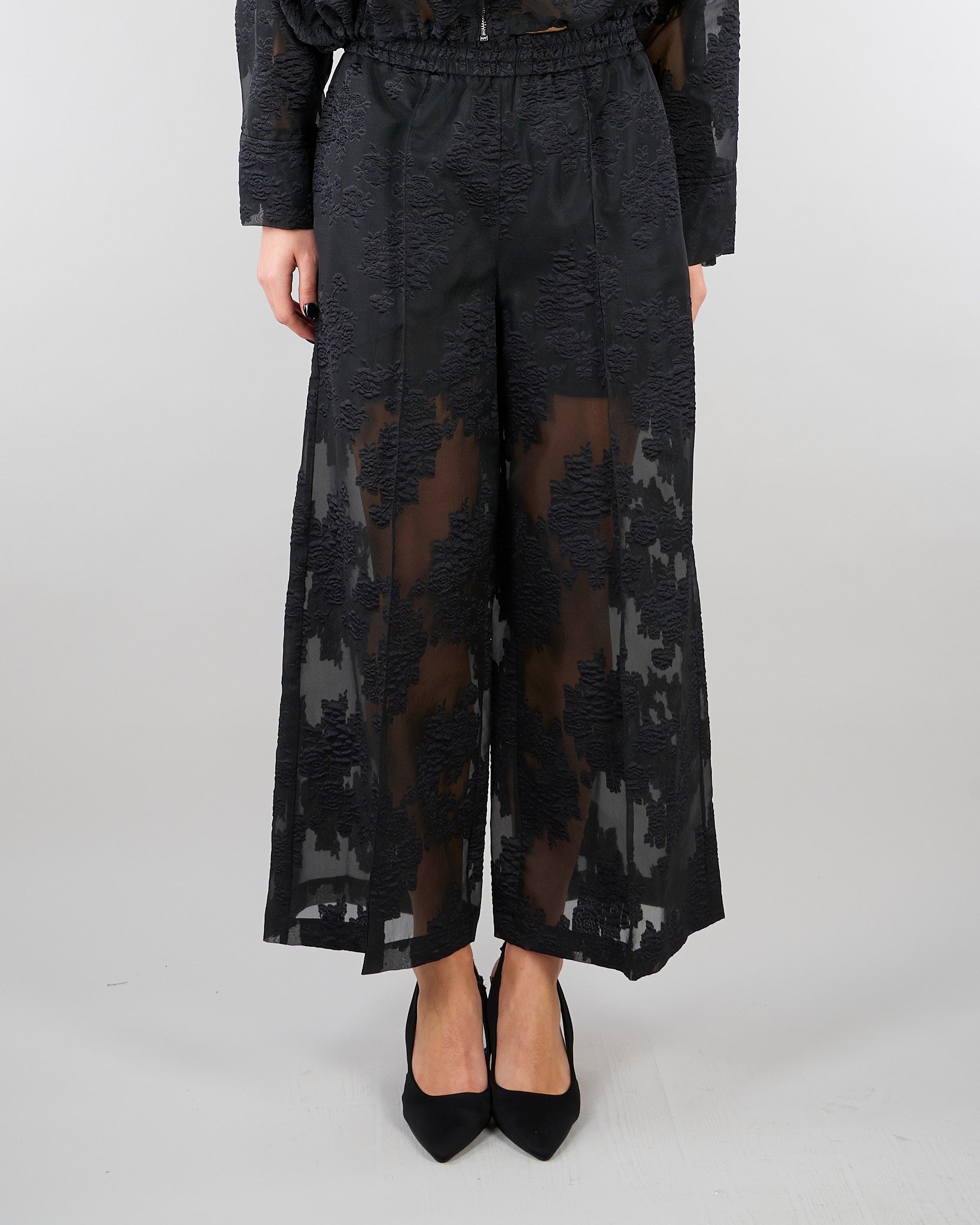 Pantalone Nero con ricami M6ER04 100 MEIMEIJ 