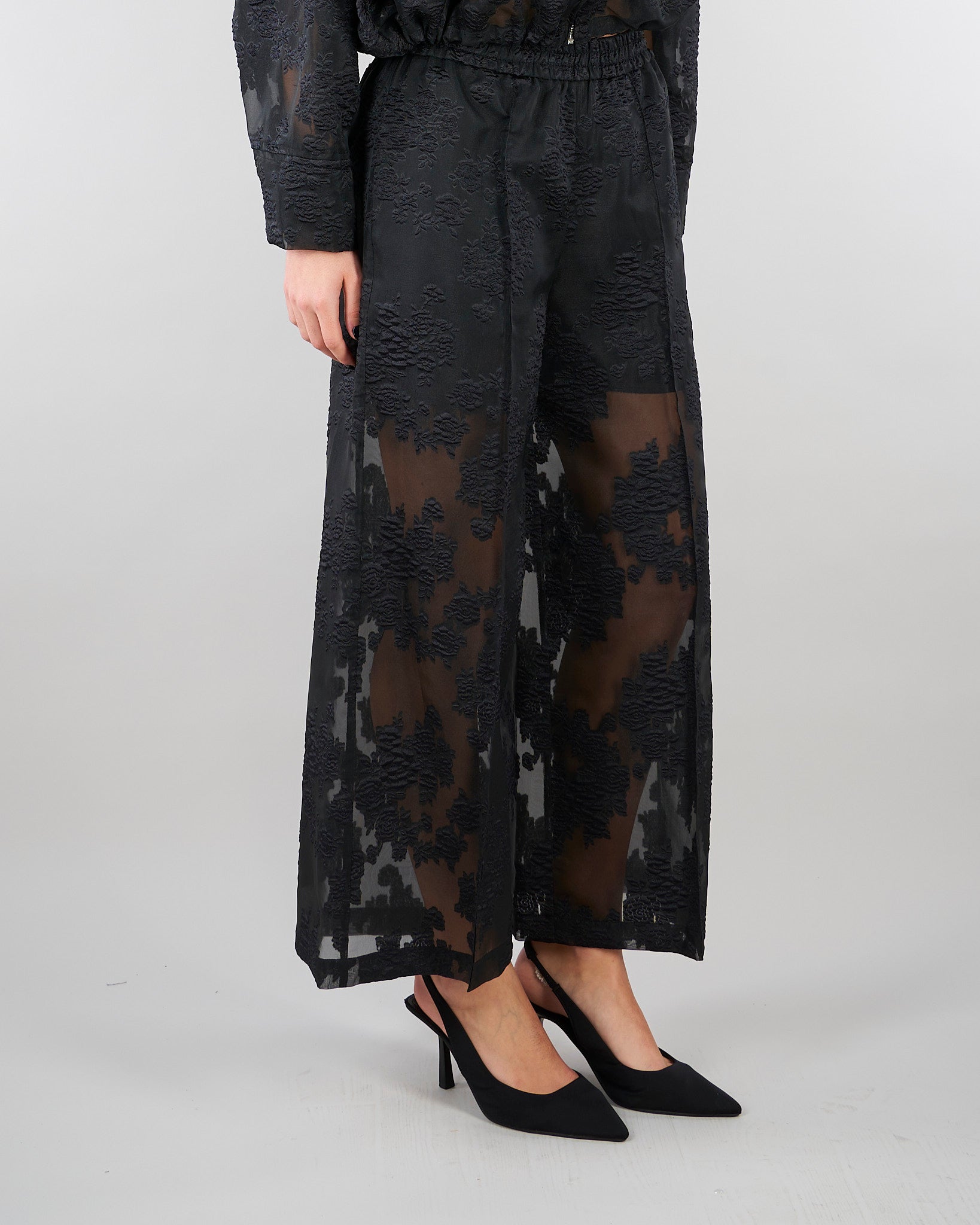 Pantalone Nero con ricami M6ER04 100 MEIMEIJ 