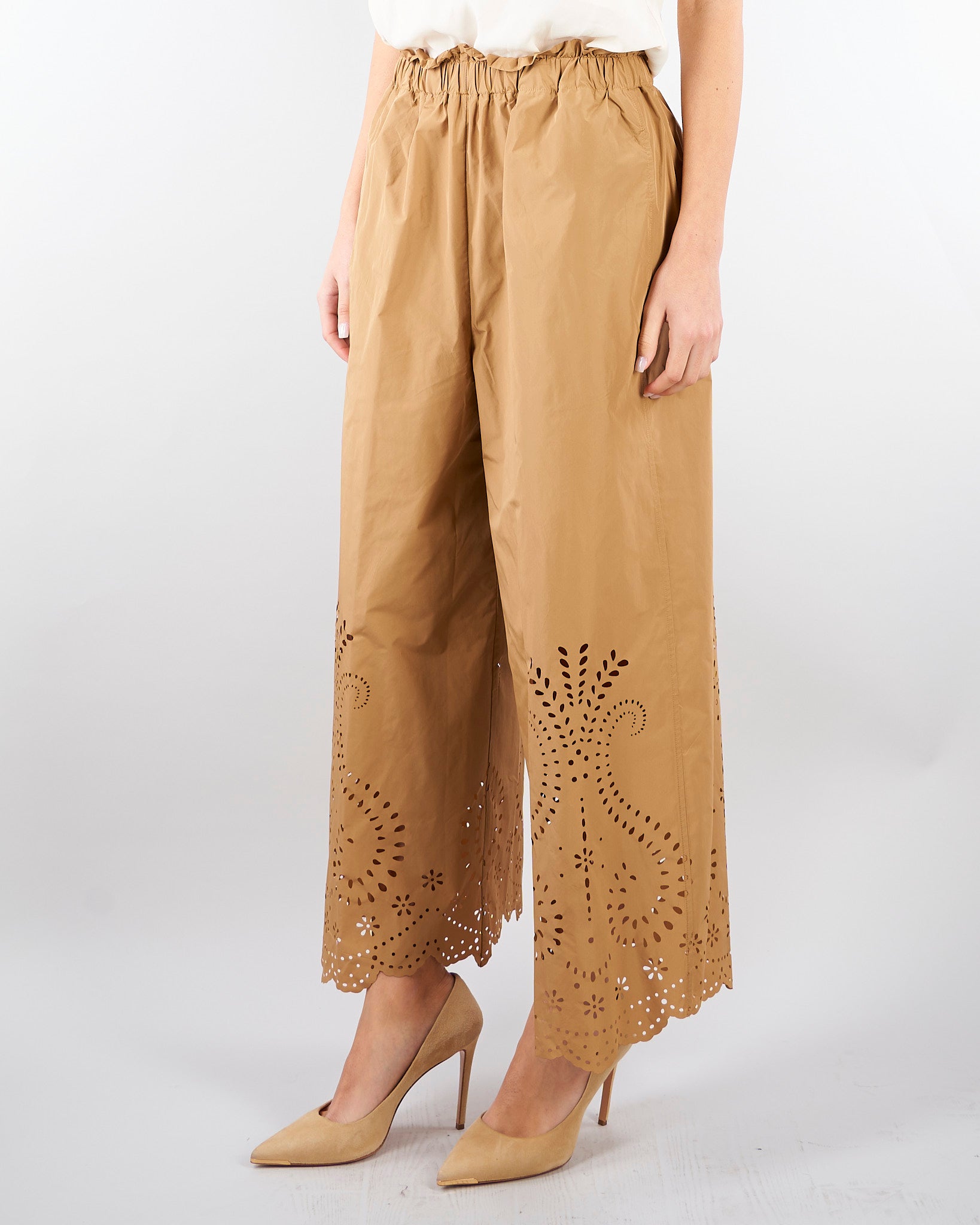 Pantalone Biscotto cropped con ricamo laser M6PD01 296 MEIMEIJ 