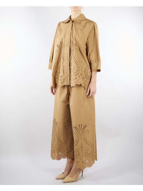 Pantalone Biscotto cropped con ricamo laser M6PD01 296 MEIMEIJ 