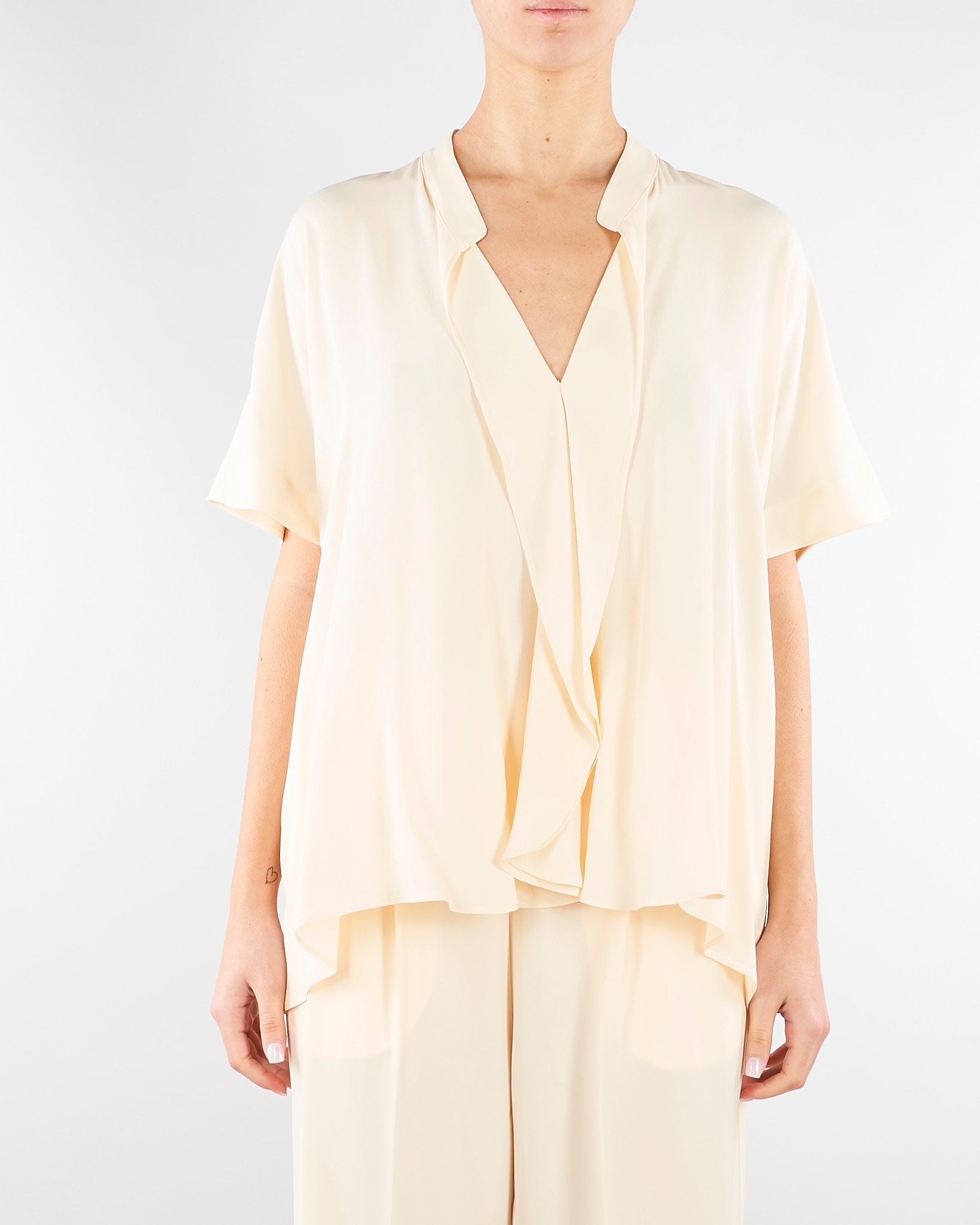 Blusa Crema con rouches sul davanti M6PE00 336 MEIMEIJ 