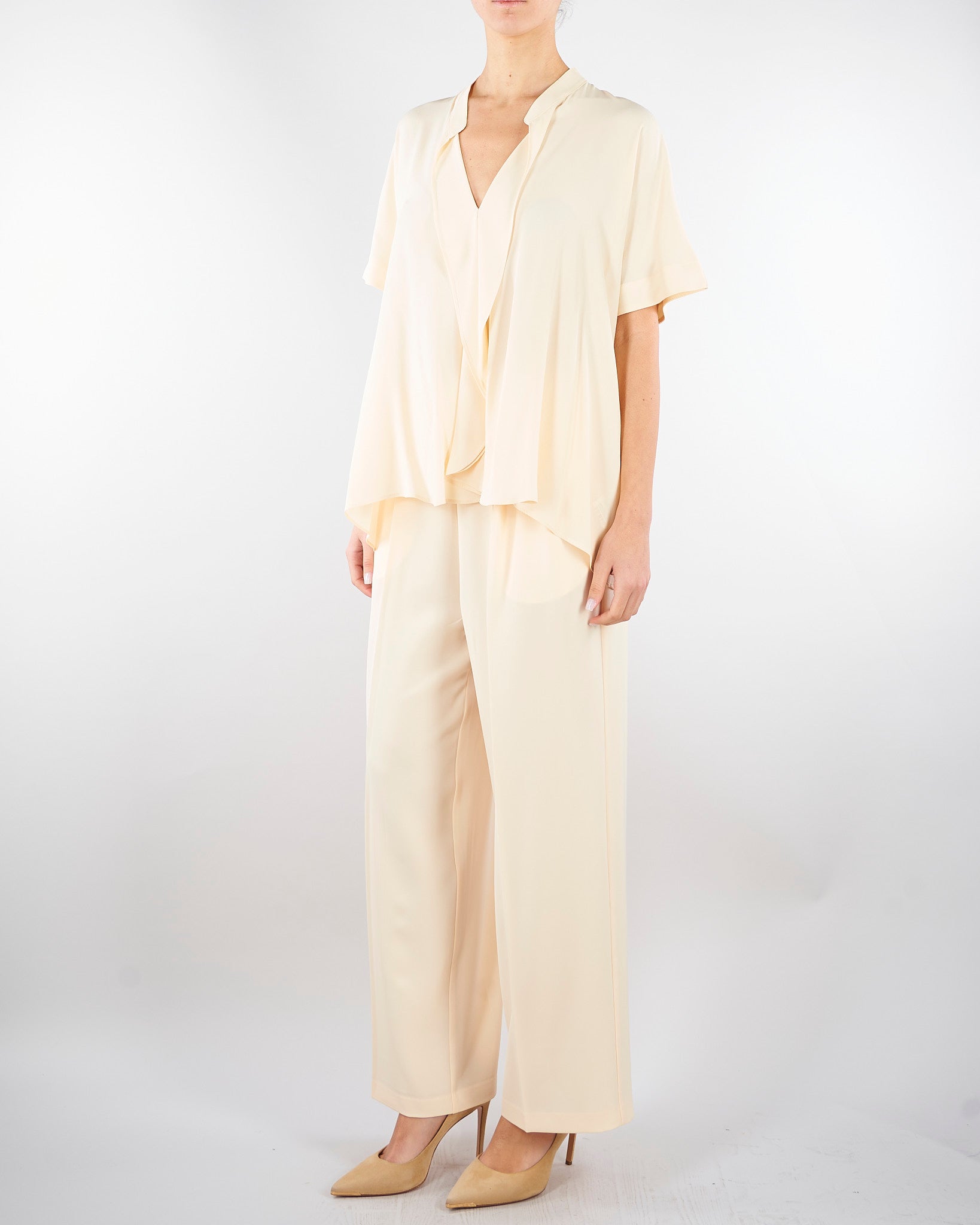 Blusa Crema con rouches sul davanti M6PE00 336 MEIMEIJ 