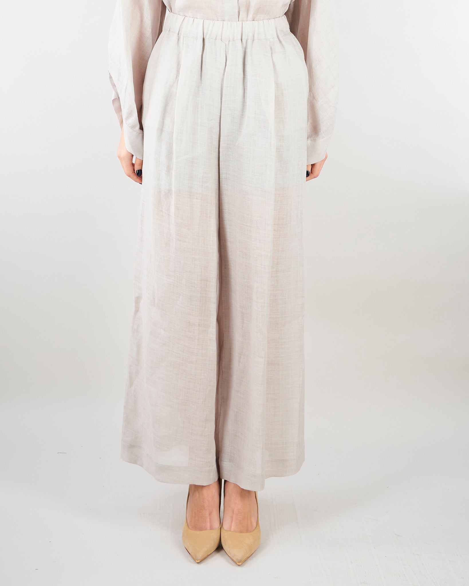 Pantalone Grigio in lino crop con elastico M6PK01 889 MEIMEIJ 
