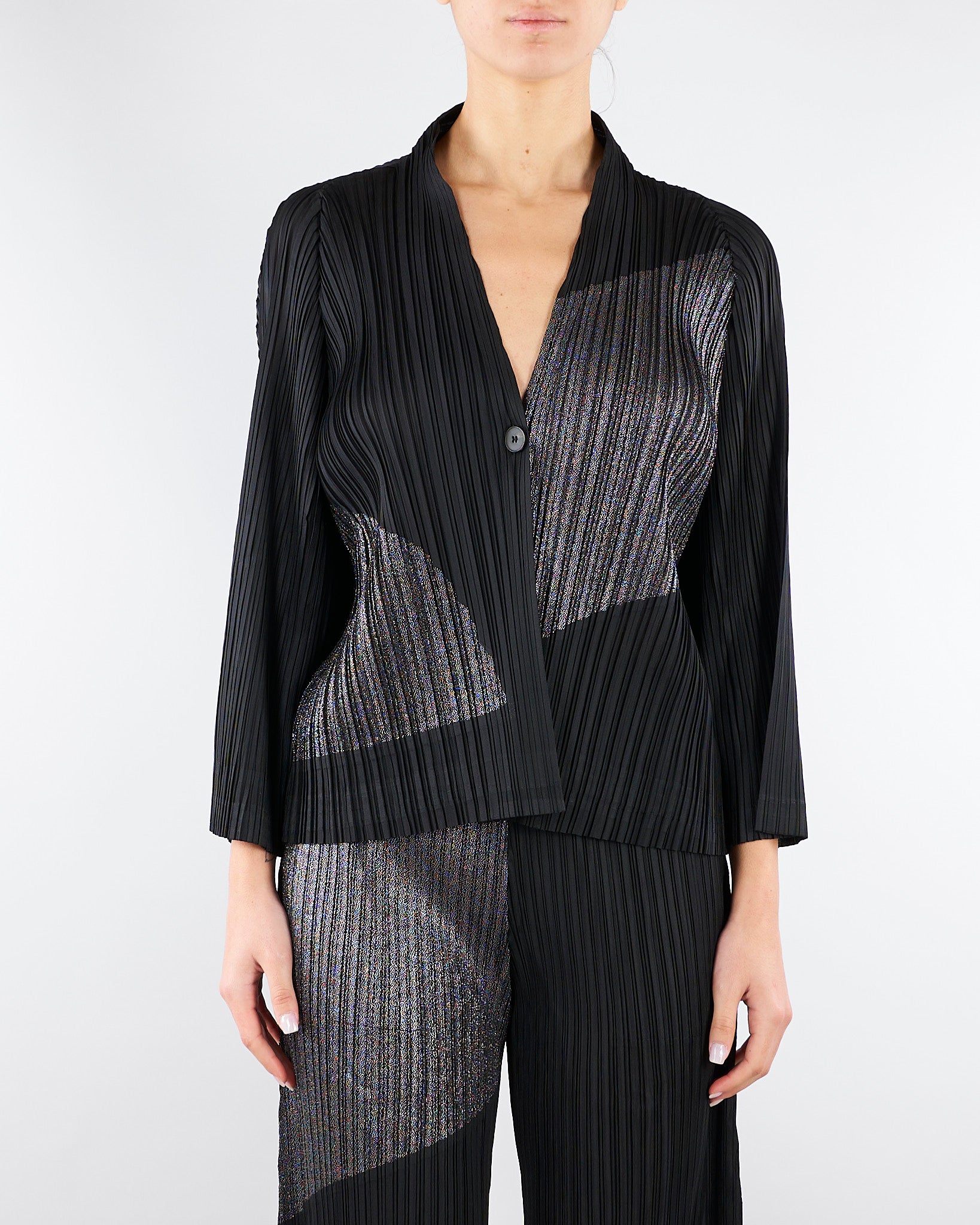 Cardigan Nero plissettato con inserti in lurex M6PY26 B1063 MEIMEIJ 