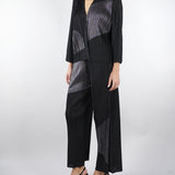 Pantalone Nero plissettato con inserti in lurex M6PY27 B1063 MEIMEIJ 
