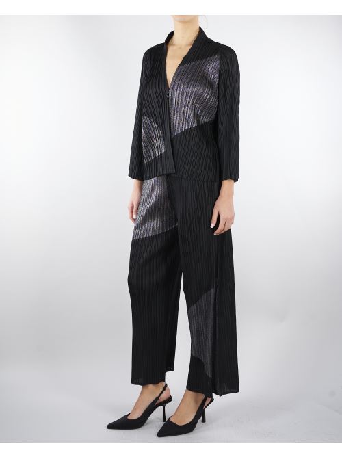 Pantalone Nero plissettato con inserti in lurex M6PY27 B1063 MEIMEIJ 