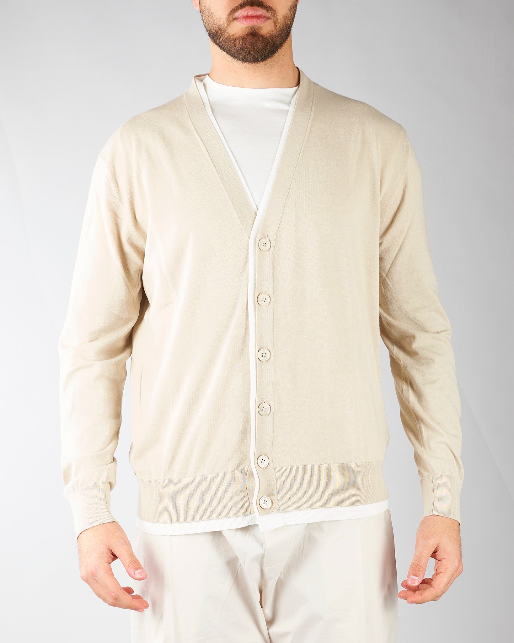 Cardigan Beige in cotone con profili a contrasto A008F100 1420 PAOLO PECORA 