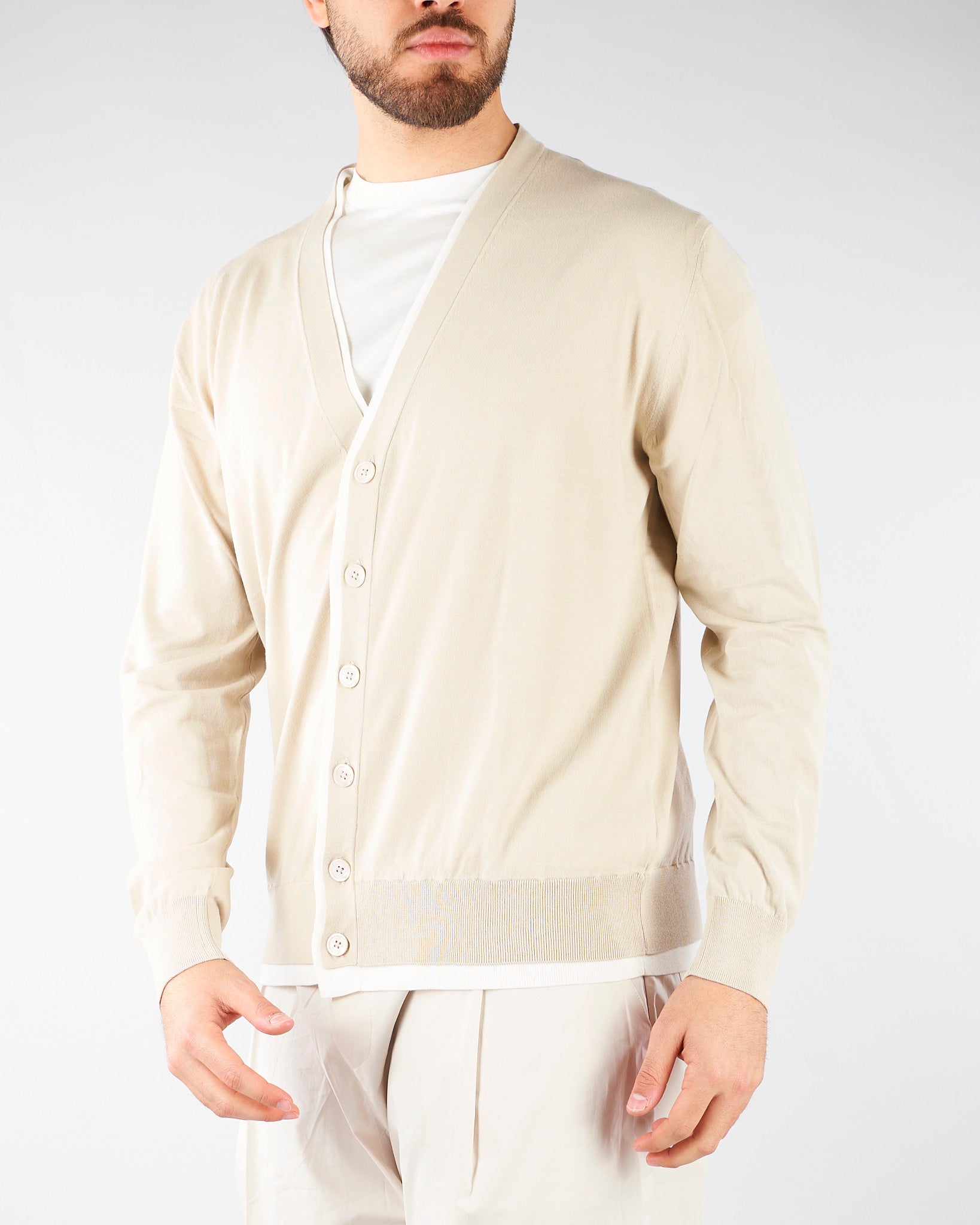 Cardigan Beige in cotone con profili a contrasto A008F100 1420 PAOLO PECORA 