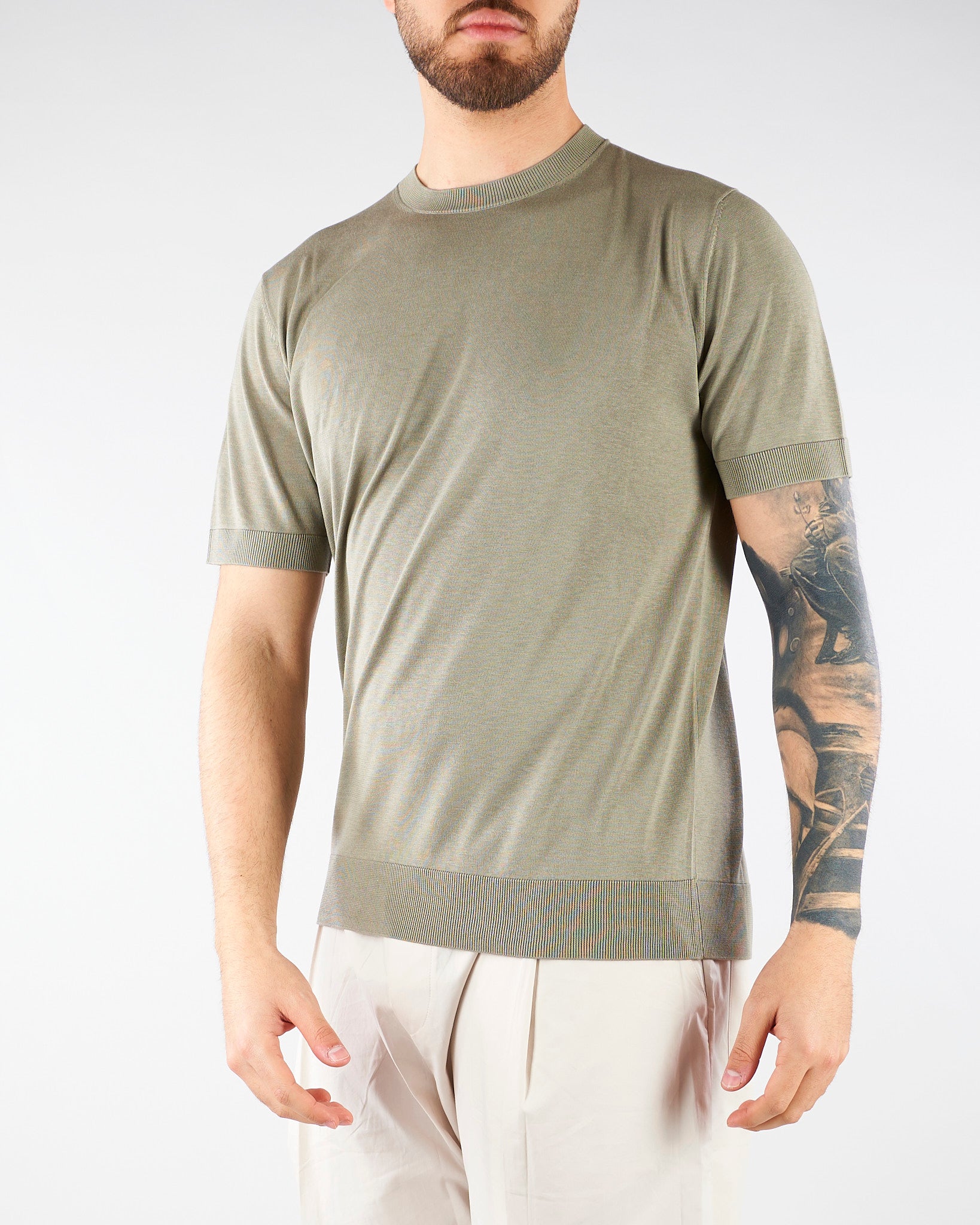 Maglia Verde in pura seta e cotone A010F200 5326 PAOLO PECORA 