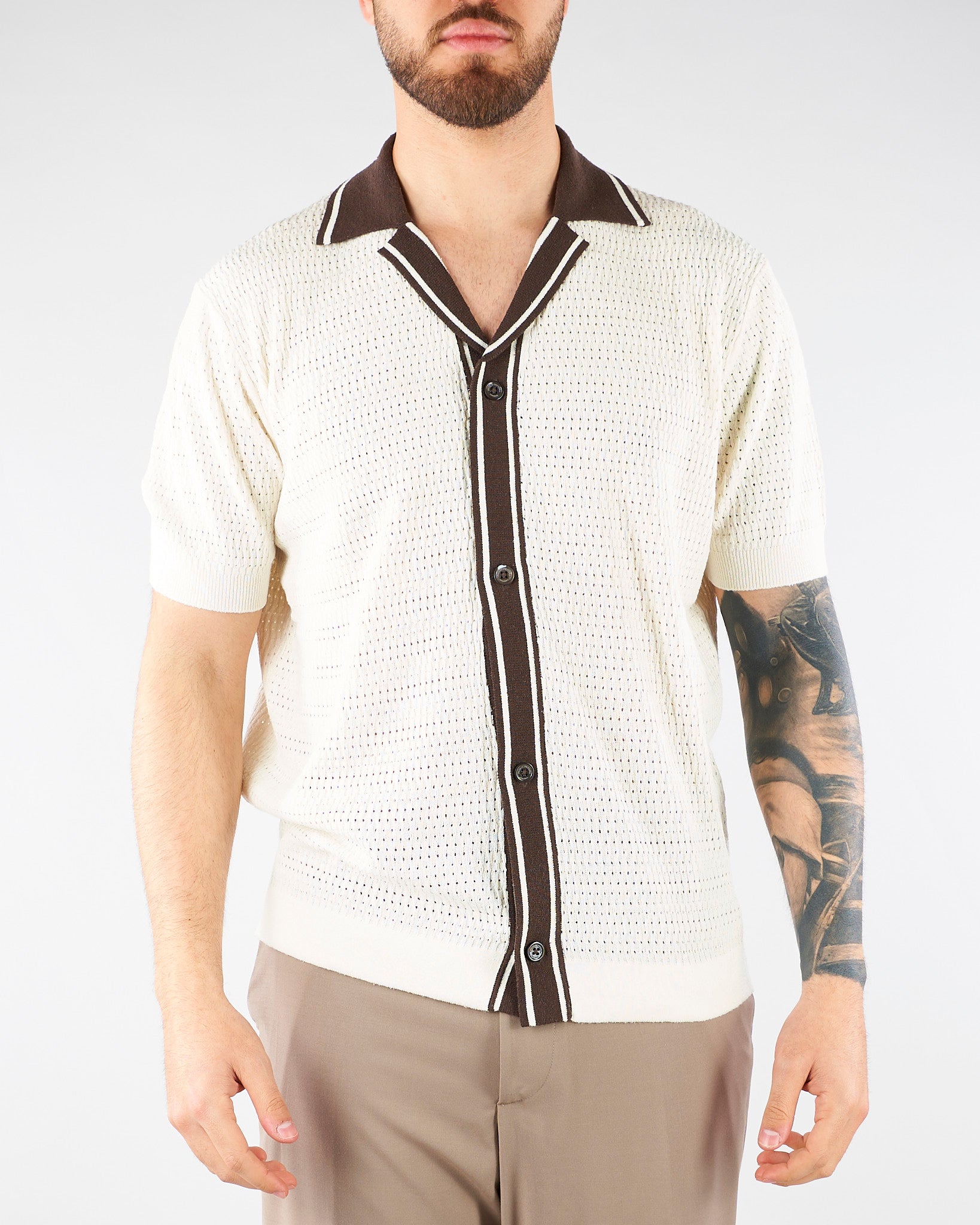 Maglia Polo jacquard Panna con profili a contrasto A021F600 1102 PAOLO PECORA 