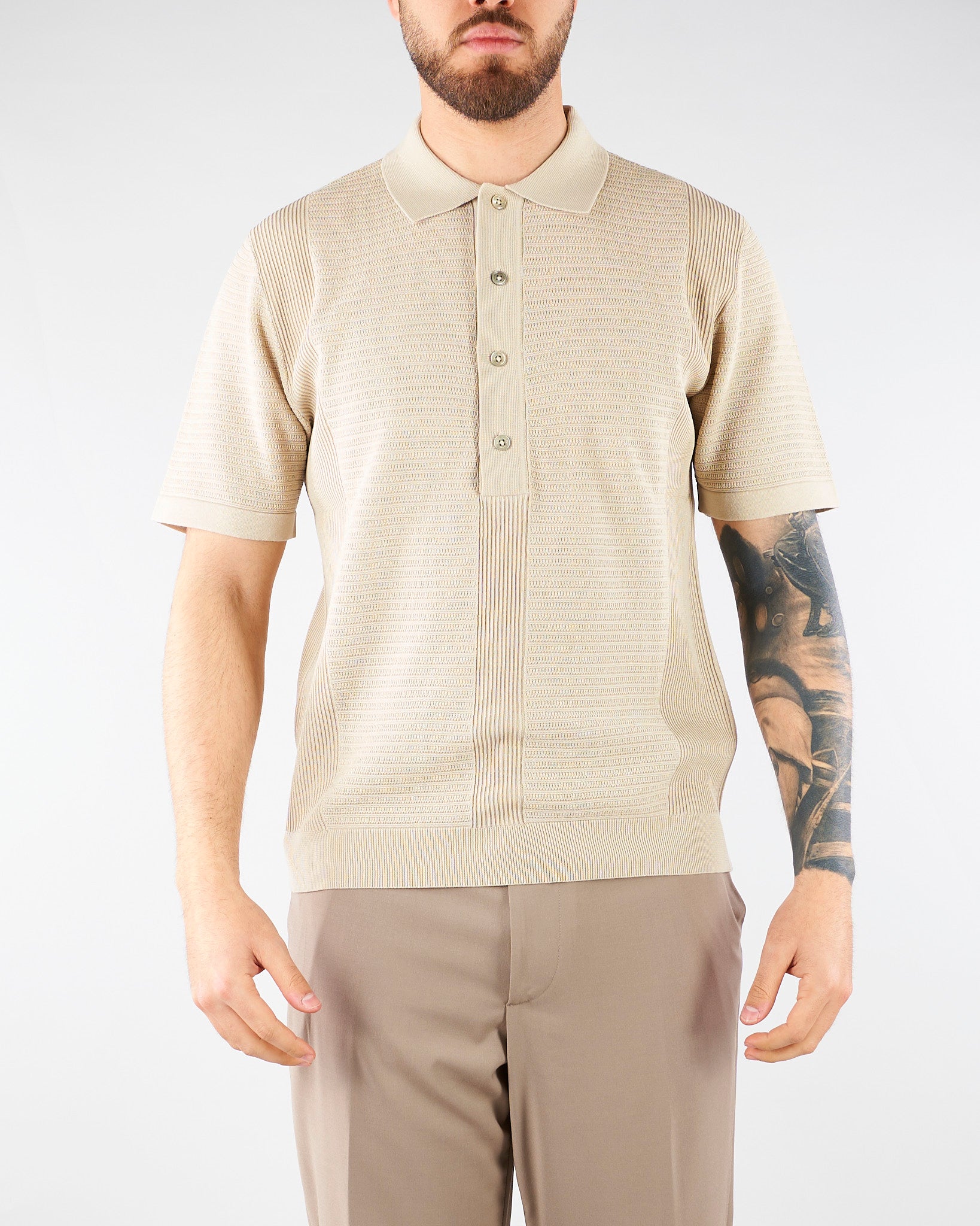 Polo jacquard Beige in maglia lavorata A027F300 1420 PAOLO PECORA 