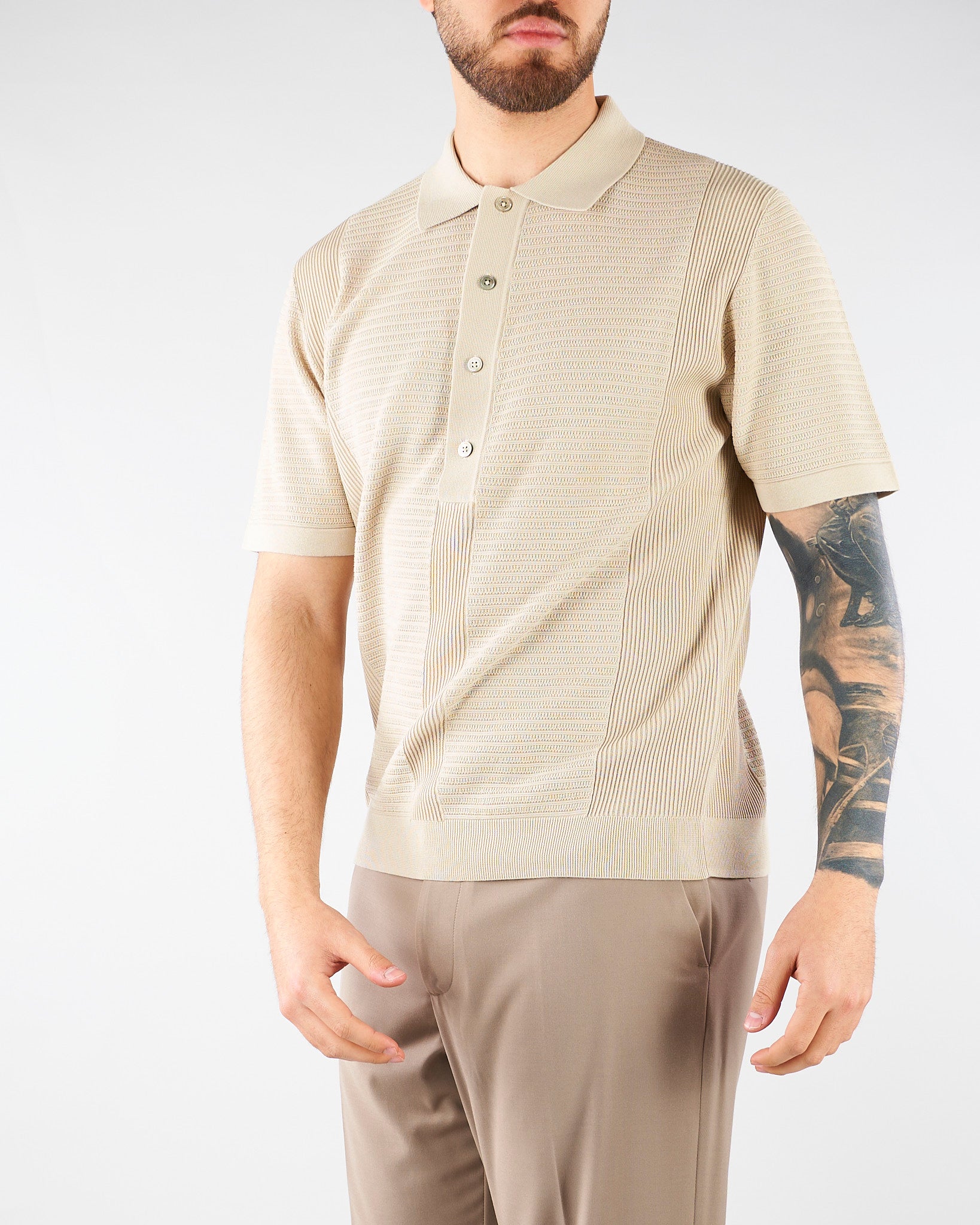 Polo jacquard Beige in maglia lavorata A027F300 1420 PAOLO PECORA 