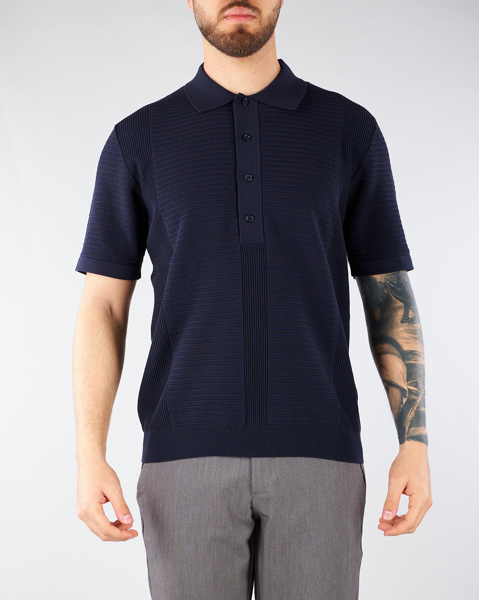 Polo jacquard Blu in maglia lavorata A027F300 6685 PAOLO PECORA 