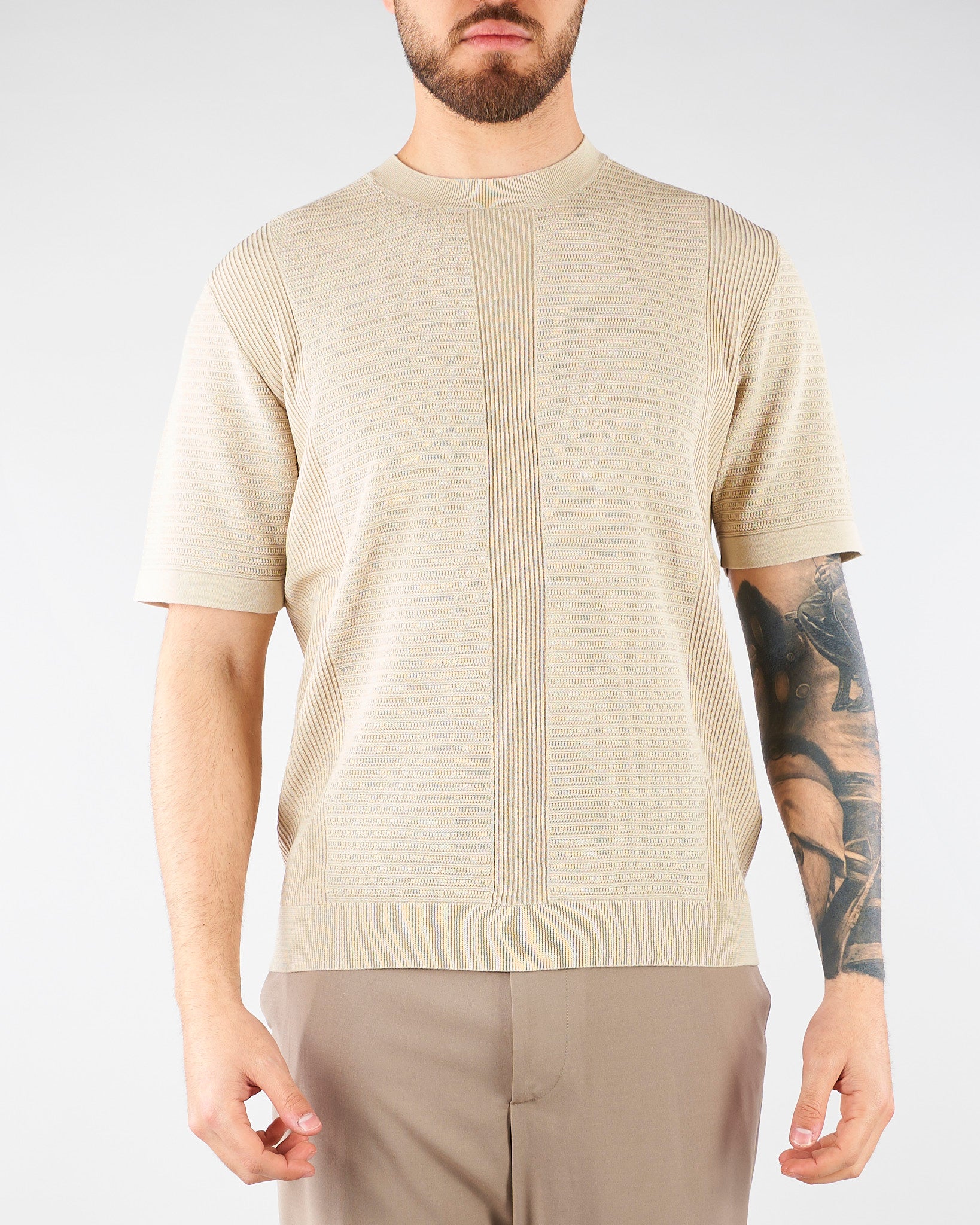 Maglia jacquard Beige in cotone lavorato A028F300 1420 PAOLO PECORA 