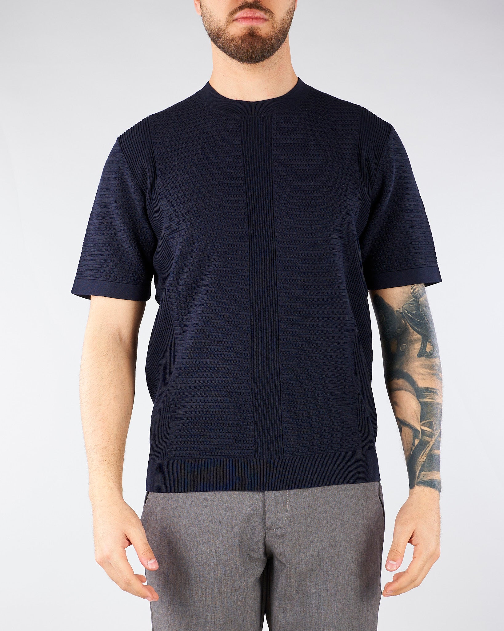 Maglia jacquard Blu in cotone lavorato A028F300 6685 PAOLO PECORA 